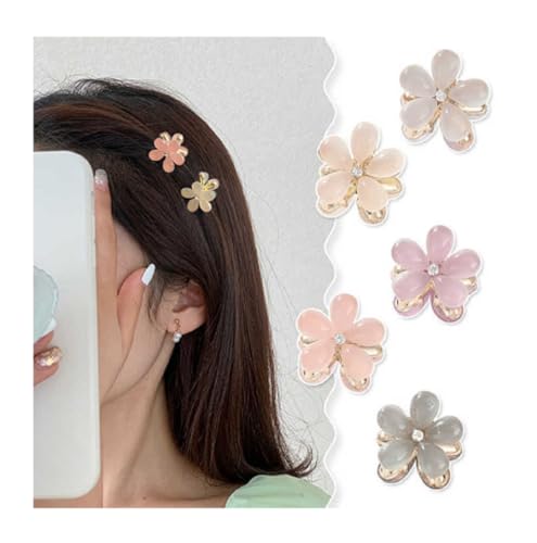 4 Pack Korean Style Small Pearl Hair Claw Clips - Mini Pearl Hair Clips with Floral Design for Women & Girls | Perfect for School, Work, Parties & Everyday Hairstyles