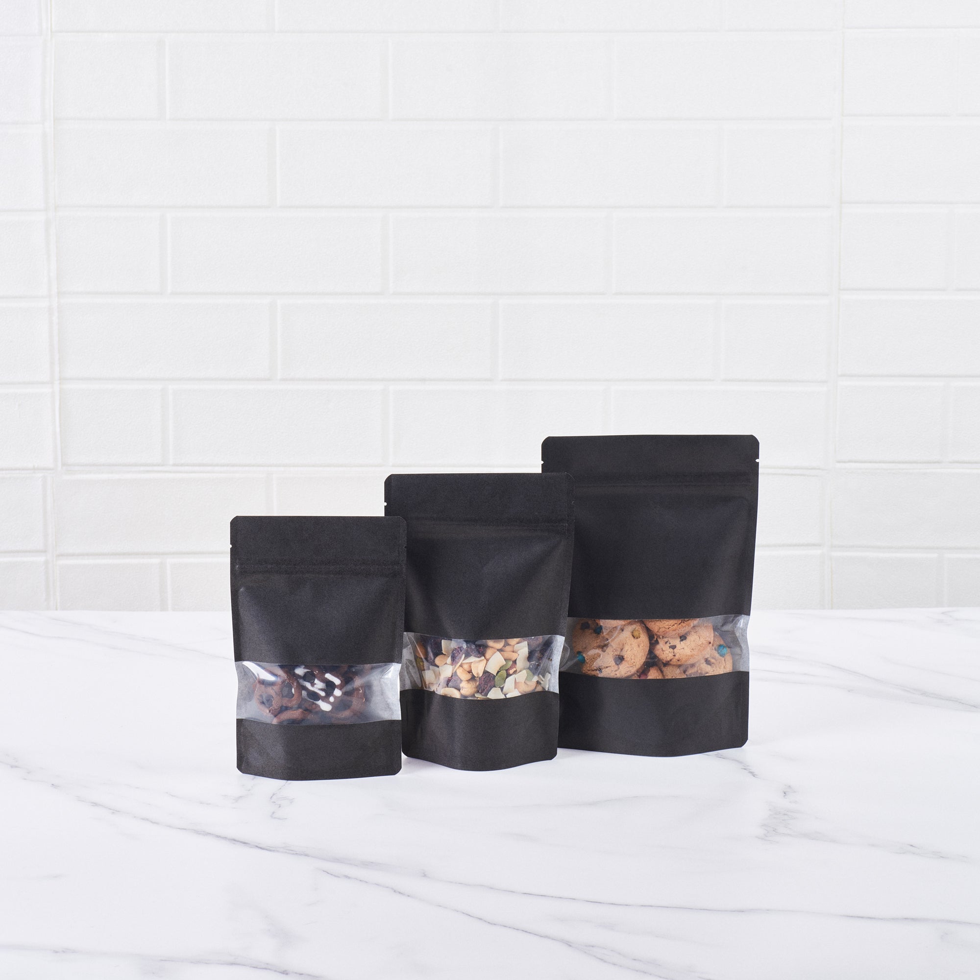 Bag Tek Black Plastic Small Window Bags - Heat Sealable, 7 x 4 3/4 x 1 1/2 Inches - Pack of 100 - Perfect for Retail Packaging, Bakery Goods & Small Item Storage