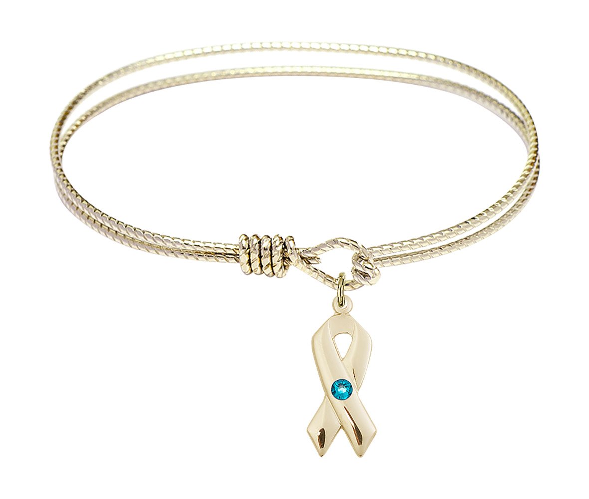 F A Dumont 7 1/4 Inch Oval Eye Hook Bangle Bracelet with Cancer Awareness Charm - Elegant Jewelry for Women, Zodiac Gift for Cancer Sign, Perfect for Daily Wear & Special Occasions