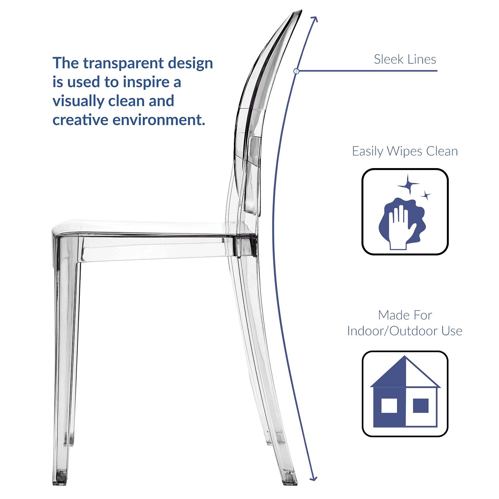 Modway Casper Modern Acrylic Stacking Dining Chairs - Set of 4 Clear Transparent Armchairs for Kitchen, Dining Room, Restaurant & Outdoor Patio