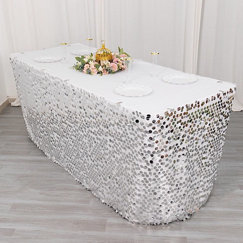 21 ft Big Payette Sequin with Satin Dual Layered Table Skirt - Elegant Party Decor for Weddings, Banquets & Special Events