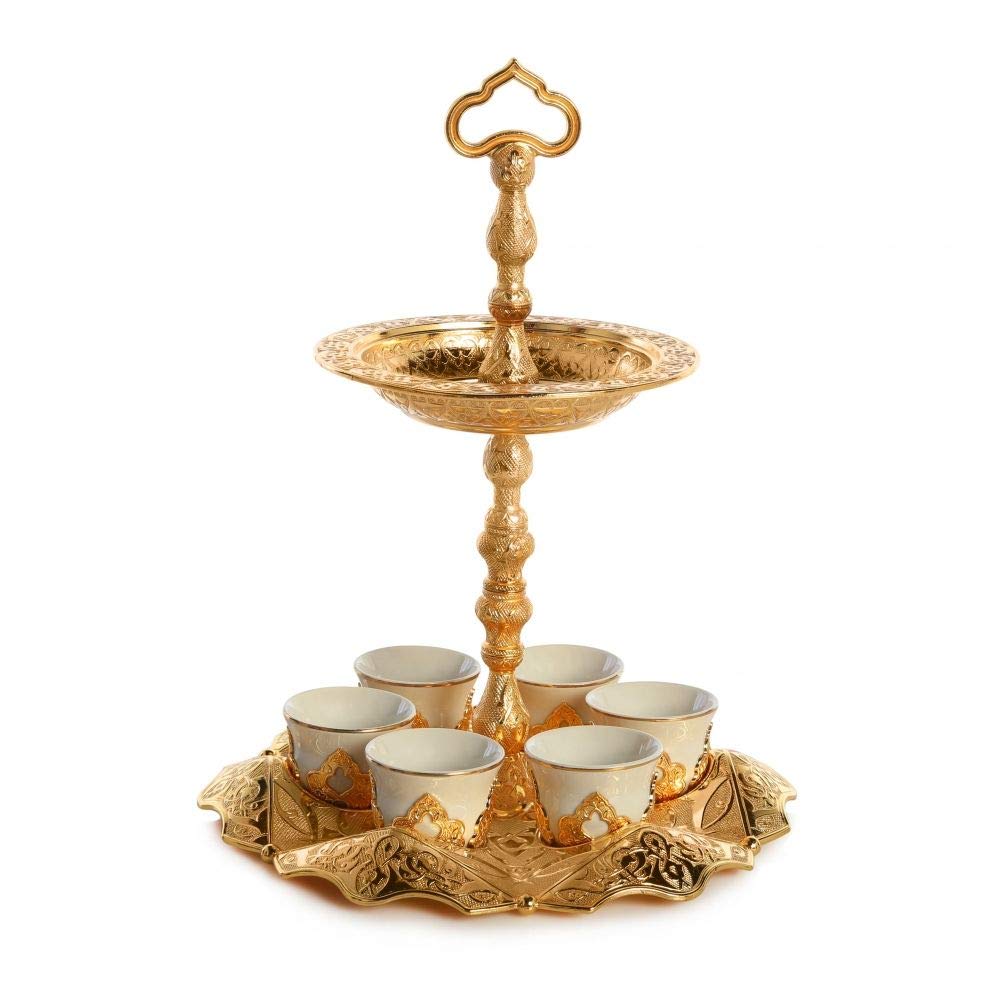 Premium Turkish Coffee Cup Set - Golden Mırra Espresso Serving Cups with Tray | Authentic Ottoman Greek Arabic Coffee Gift Set for Home & Gifting | Perfect for Traditional Coffee Ceremonies, Dinner Parties & Cultural Celebrations