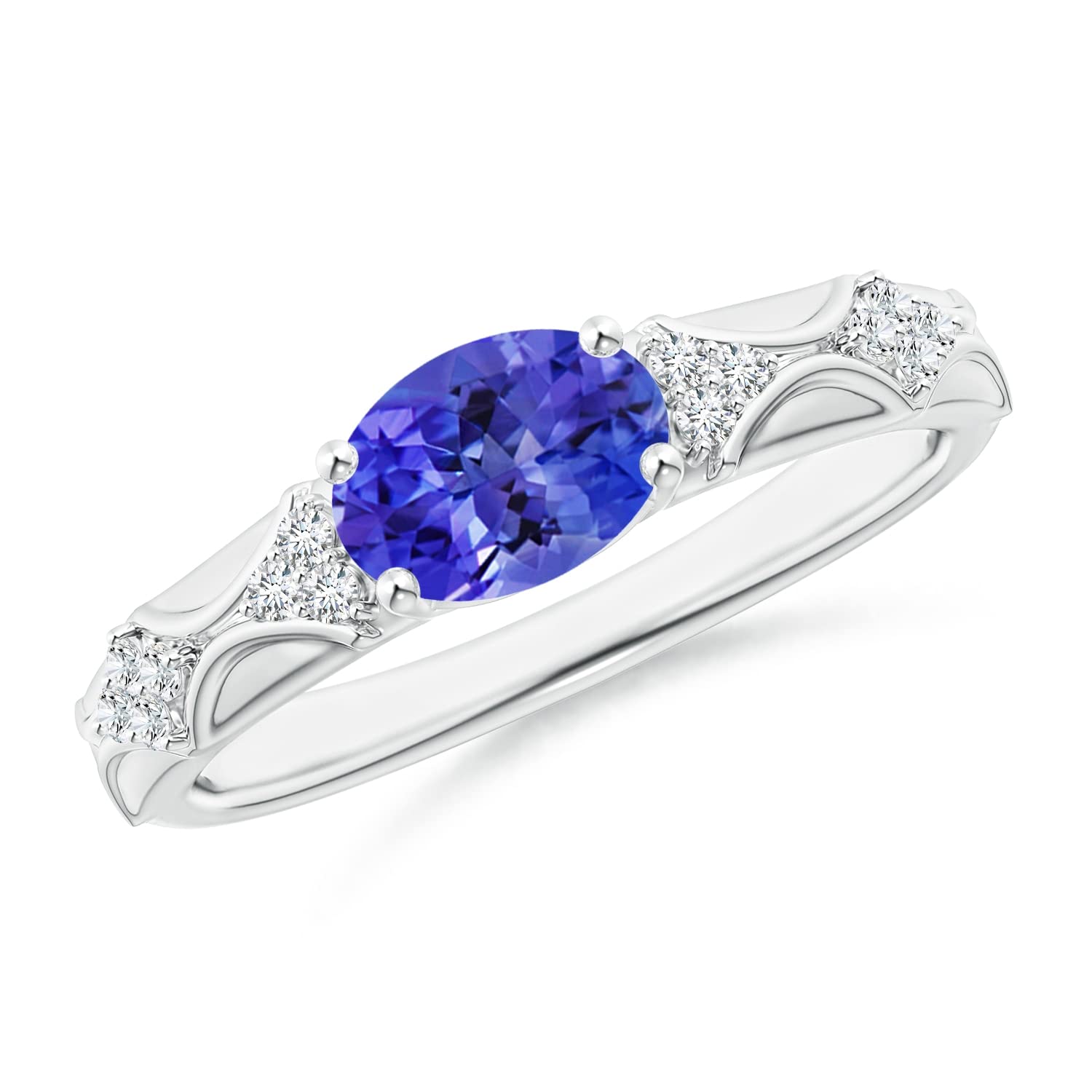 Vintage Style Oval Tanzanite Ring with Diamond Accents - 8x6mm December Birthstone Jewelry for Women, Perfect Gift for Anniversary, Birthday & Special Occasions