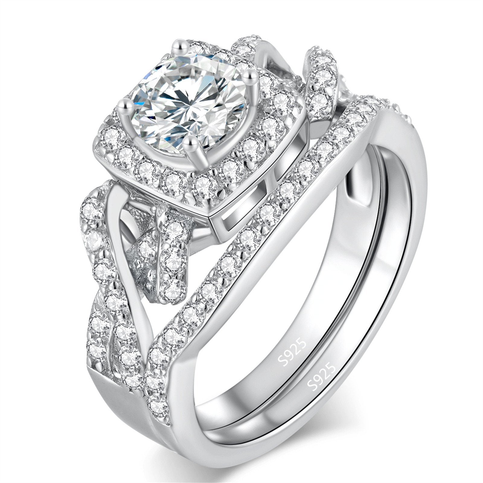 MABELLA Infinity Wedding Rings Set for Women - 925 Sterling Silver Cubic Zirconia Round Cut Halo CZ Eternity Engagement Bridal Set - Perfect Anniversary, Proposal, Valentine's Day Gift for Her