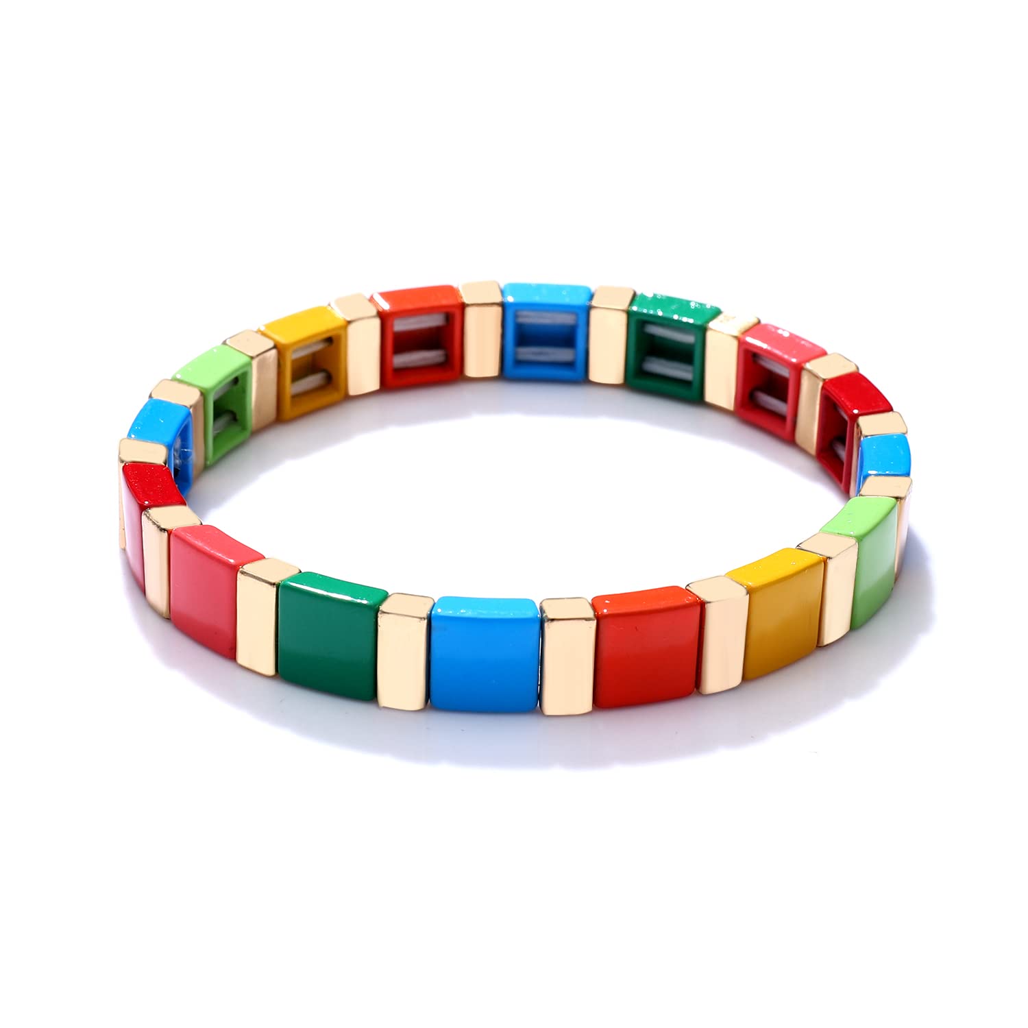 METOBAR Enamel Tile Tila Bracelets Set - Multicolor Bohemian Beaded Stretchy Elastic Bracelets for Women, Handmade Stackable Jewelry - Perfect for Festivals, Beach, and Boho Fashion