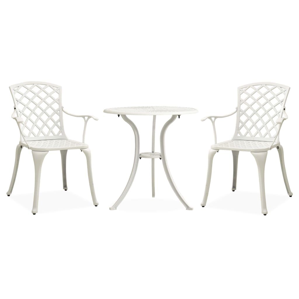 vidaXL 3-Piece Patio Bistro Set - Durable Weather-Resistant Cast Aluminum Outdoor Furniture - White Industrial Style Garden Dining Set for Backyard, Balcony & Poolside Relaxation