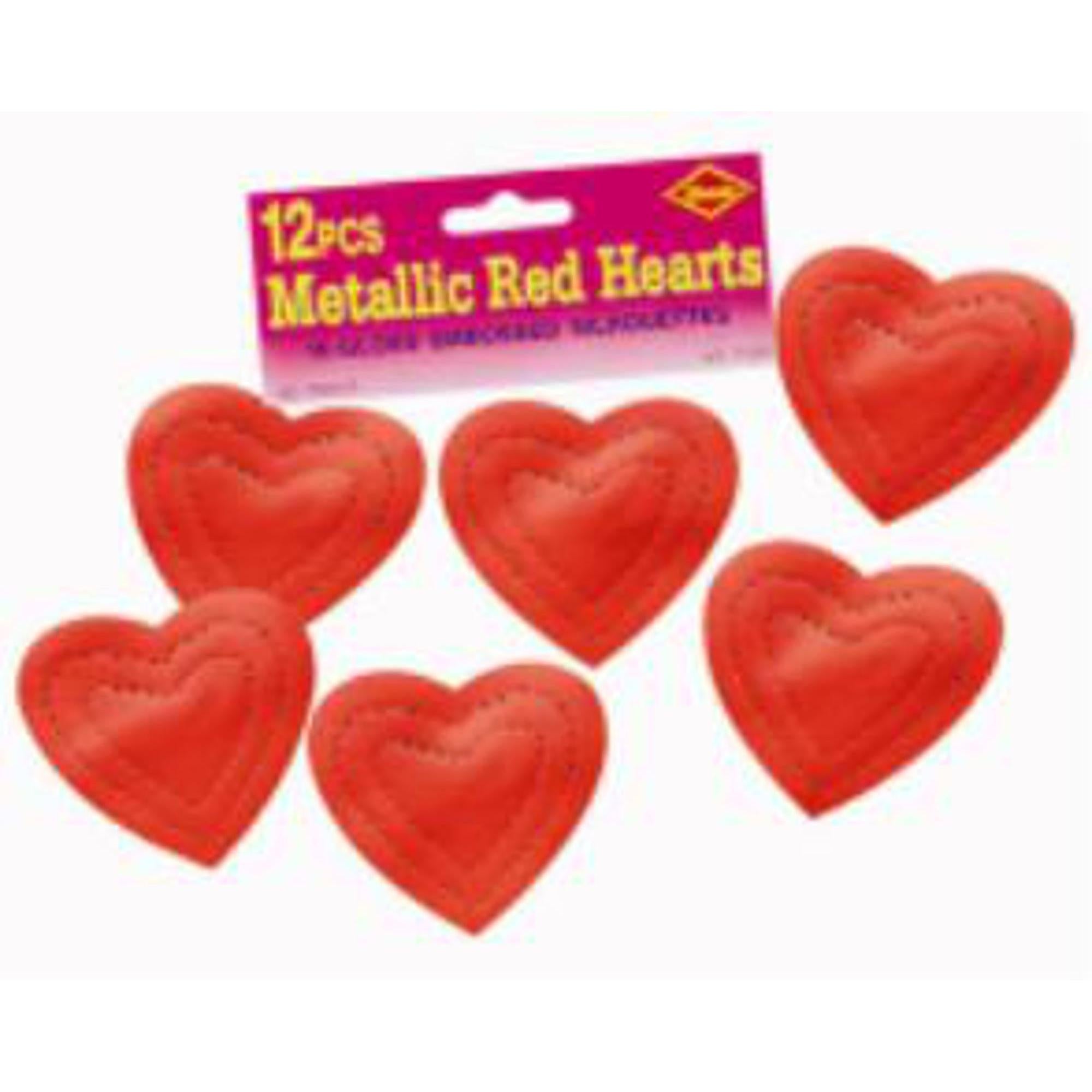 12 Pack Metallic Red Heart Decorations (4.5 Inches) - Perfect for Valentine's Day, Wedding, Party & Home Decor