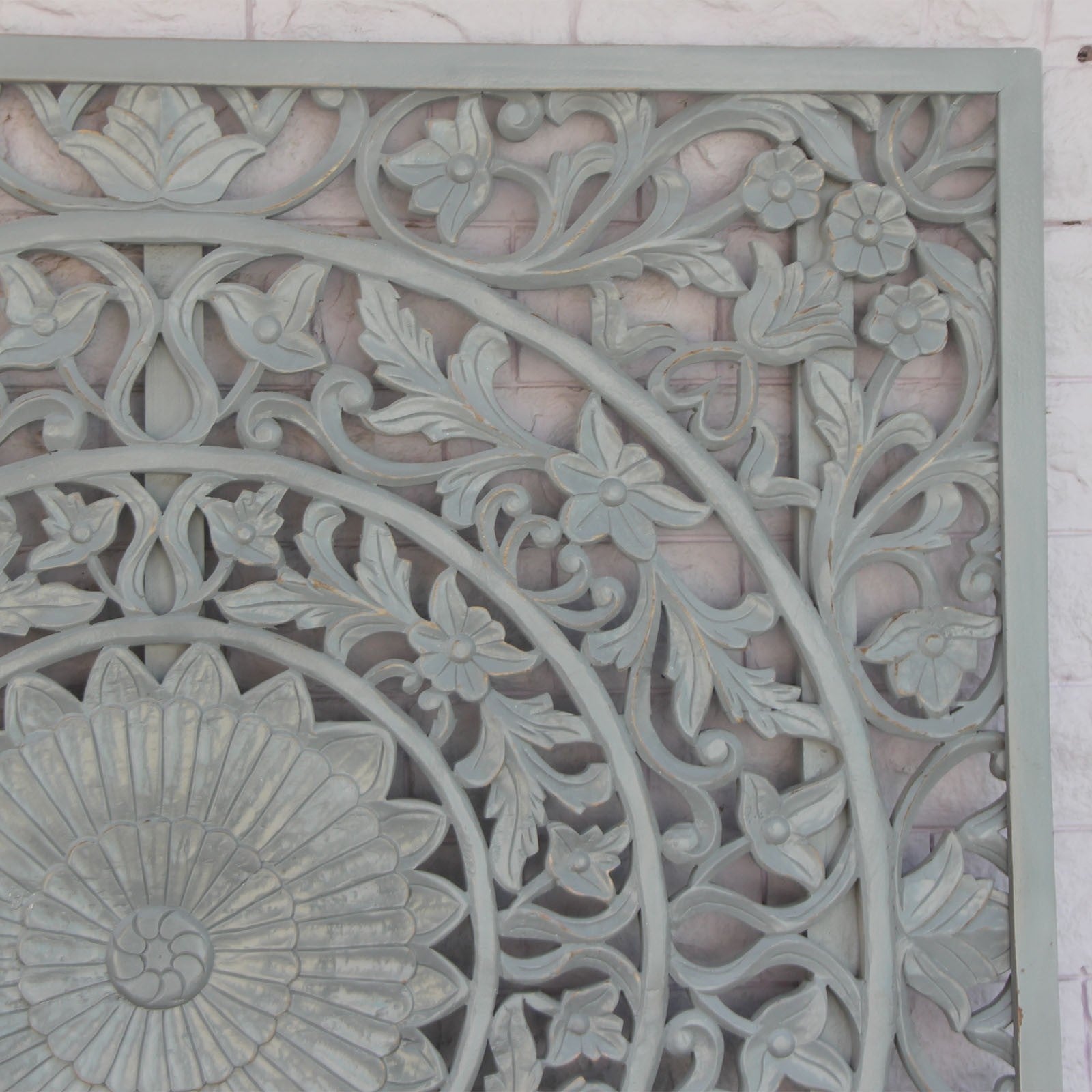Handcrafted Dynasty Carved Wooden Wall Panel - Sierra Headboard in Elegant Grey | Perfect for Bedroom Decor, Accent Walls & Home Interior Design