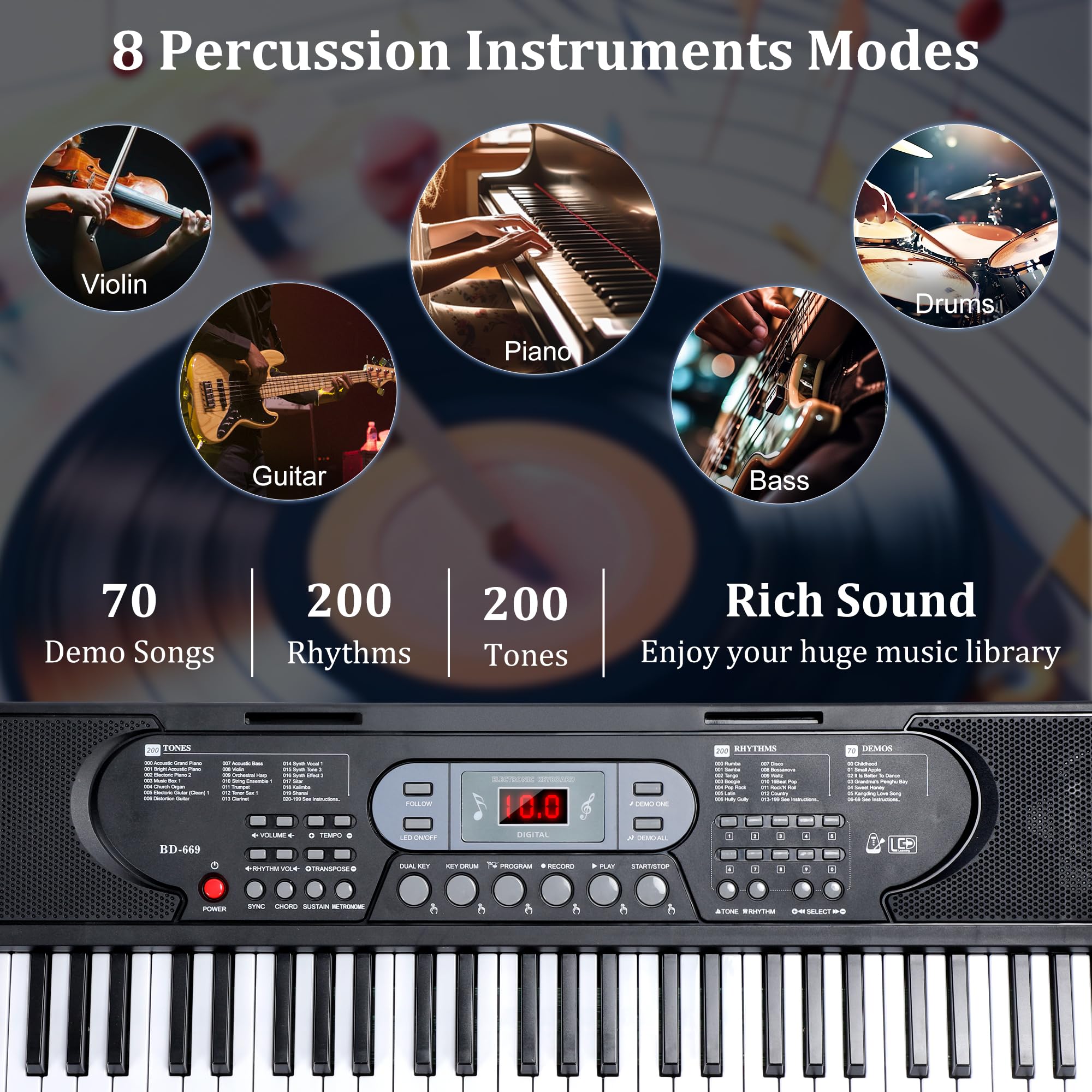 61-Key Electric Digital Piano Keyboard Set with Light-Up Keys, Speakers & Microphone - Foldable Stand & Bench Included - Perfect for Beginners Learning Piano at Home, School or Studio