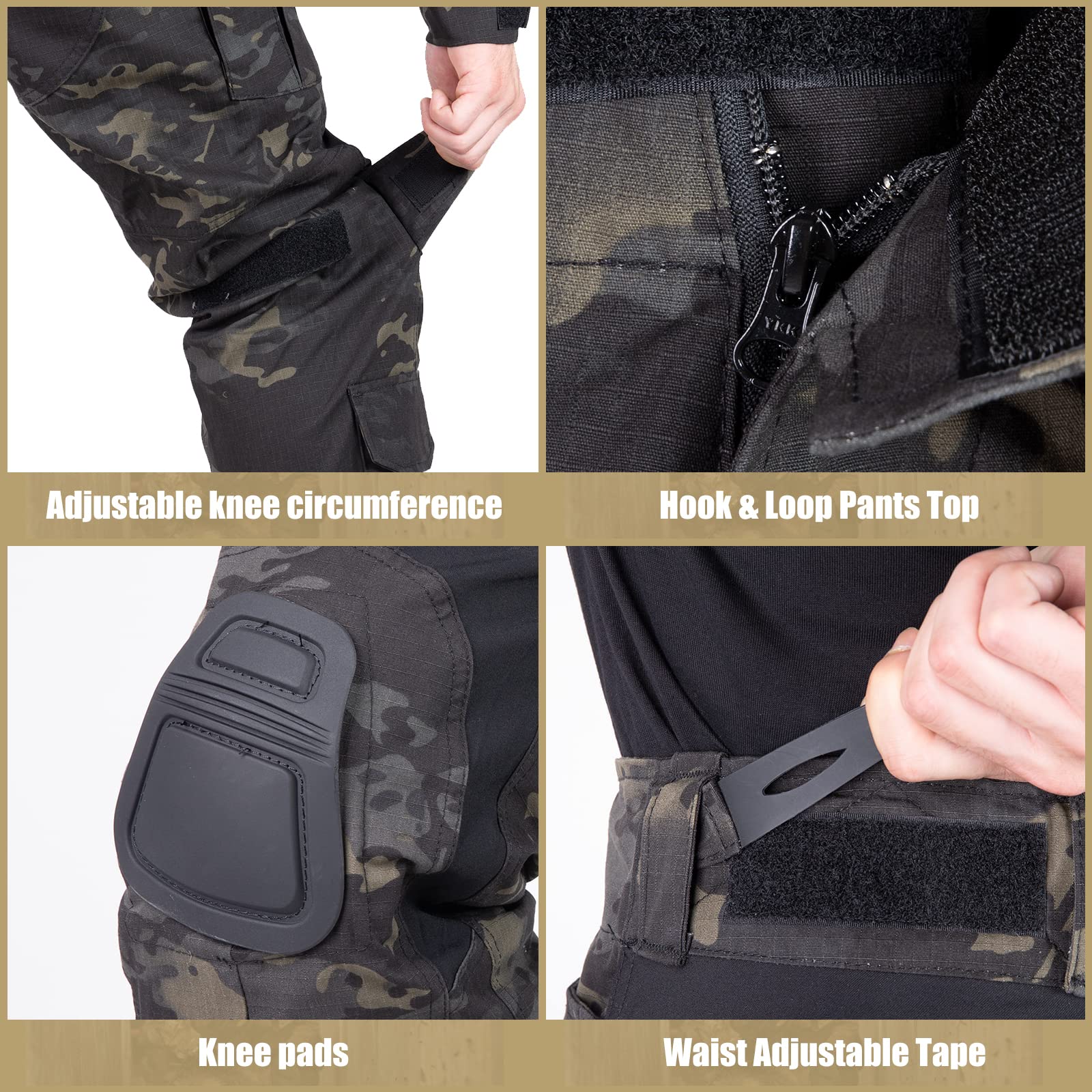 G3 Combat Pants with Knee Pads - Tactical Military Trousers for Men - Rip-Stop Airsoft Hunting Camo Pants - Perfect for Outdoor Adventures, Airsoft Games & Tactical Training