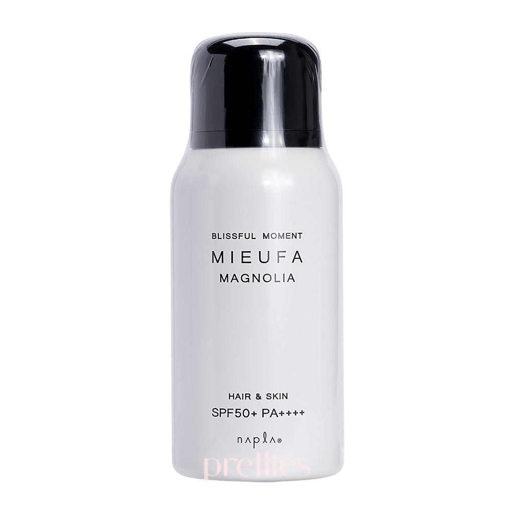 Napla MIEUFA UV Cut Hair & Skin Floral Spray SPF50+ PA++++ (Magnolia Scent) 80g - Black | Sun Protection for Hair & Skin | Perfect for Outdoor Activities, Beach & Summer Travel