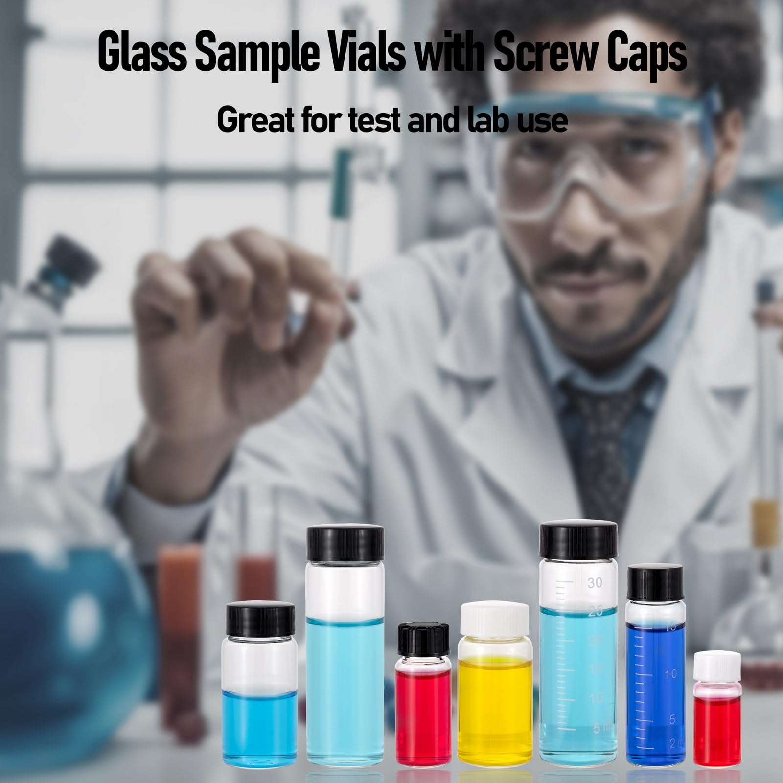 24Pcs 7ml Small Glass Vials with Lids - Empty Refillable Perfume Travel Bottles, Lab Sample Vials with Screw Caps for Essential Oils & Liquids (12Pcs Include Graduated Measuring Scale) - Perfect for DIY Perfumes, Aromatherapy & Travel Toiletries
