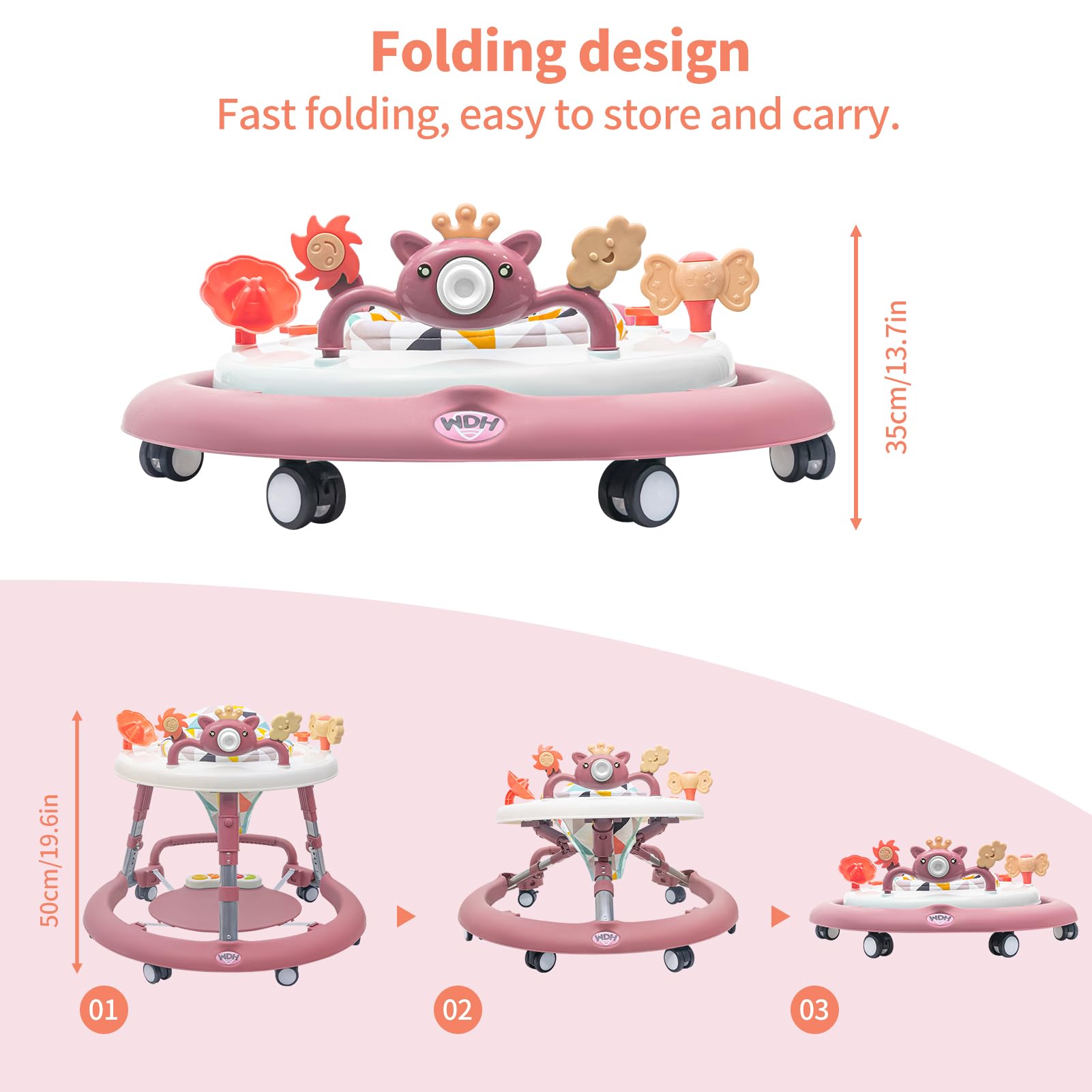 Baby Walker with Wheels & Activity Center for 6-18 Months - Interactive Learning Toy for Boys & Girls (Pink) | Perfect for Early Walking Development & Playtime Fun
