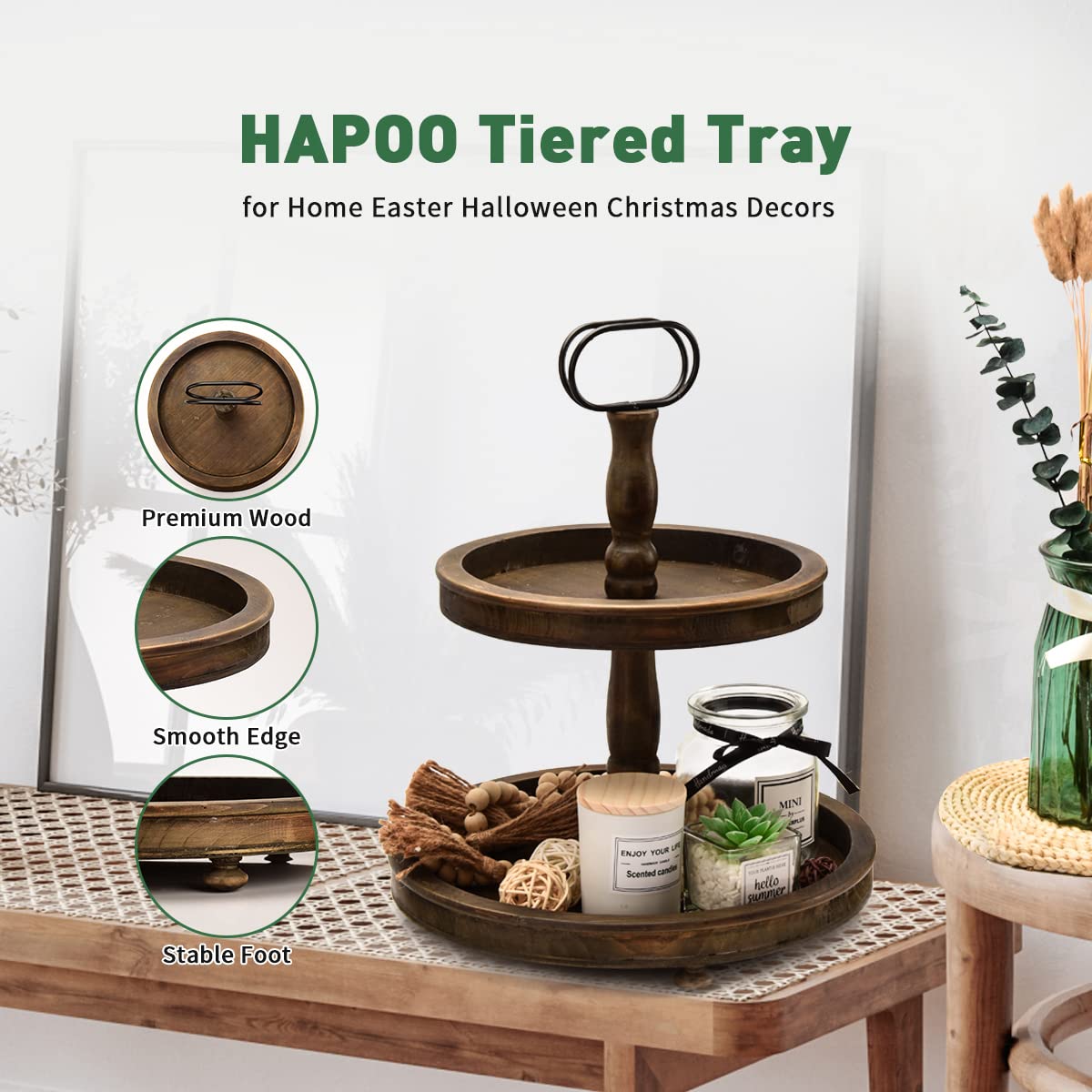 3-Tier Wooden Tray Stand for Kitchen, Bedroom, Bathroom & Coffee Bar Decor - Rustic Farmhouse Style Organizer for Entryway, Countertop & Home Decor