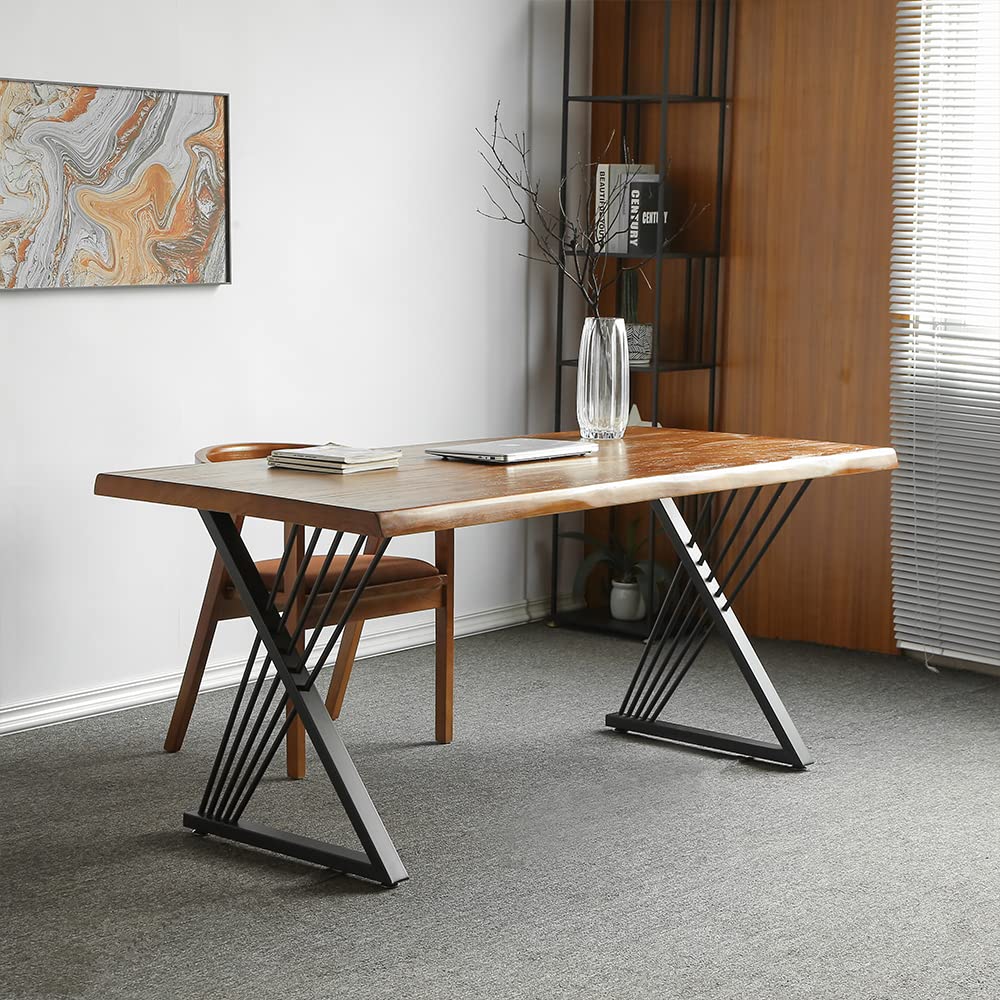 MAIKAILUN 28 Inch Black Metal Table Legs - Industrial Modern Dining Desk Legs Base with Screws & Adjustable Foot Pads (Set of 2) 28