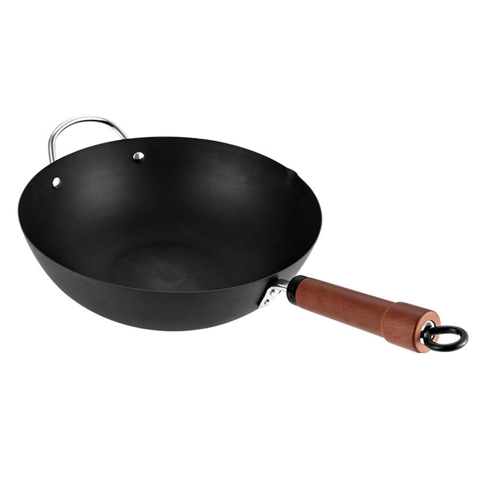 Non-Stick Induction Wok Pan with Glass Lid - 30cm Carbon Steel Stir Fry Pan for Induction Cooktops - Pre-Seasoned Wok with Wooden Handles - Perfect for Asian Cooking, Stir Frying & Home Chefs (Color: Photo Color, Size: 30cm)