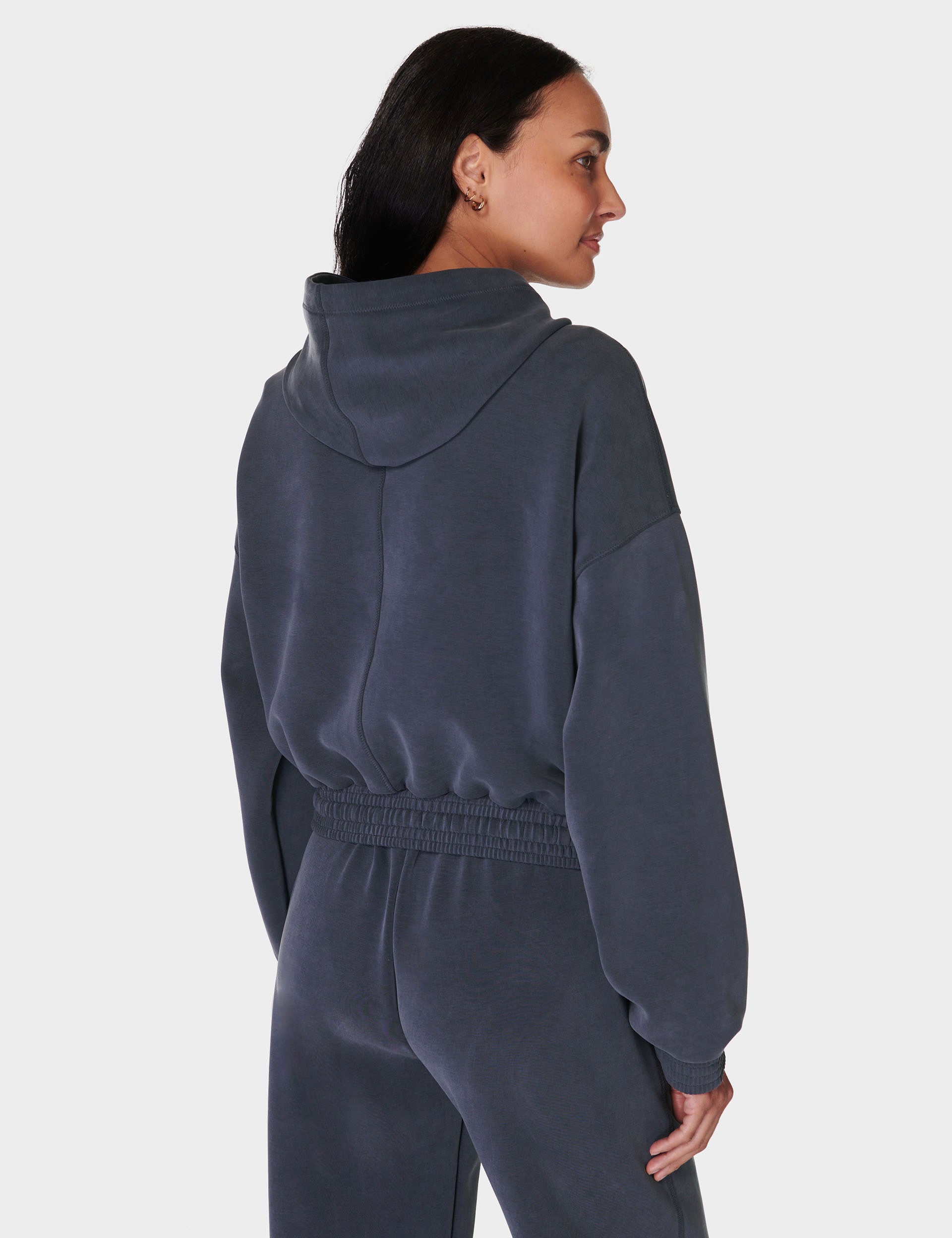 Sand Wash Crop Hoodie - Navy Blue | Soft & Stylish Women's Pullover for Casual Wear, Gym & Lounge