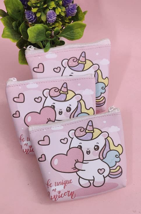 Unicorn Coin Pouch for Girls (3 Pack) - Kids Wallet for Loose Change, Keys & Small Items - Cute Cartoon Pouch for Birthday Party Favors, Kanjak Gifts & Everyday Use