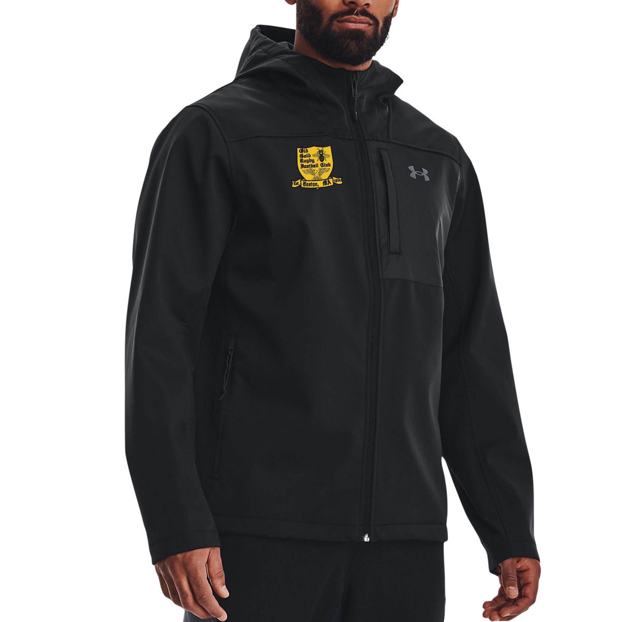 Old Gold RFC UA CGI Hooded Jacket - Men's Lightweight Waterproof Windbreaker for Outdoor Hiking & Urban Streetwear Fashion