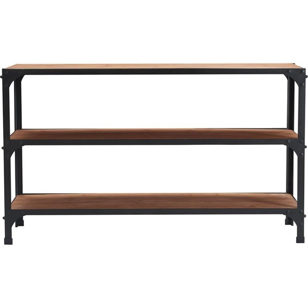 Serta Overland 3-Tier Media Shelf Table - Rustic Wood & Black Metal TV Stand Console for Flat Screen TVs up to 64