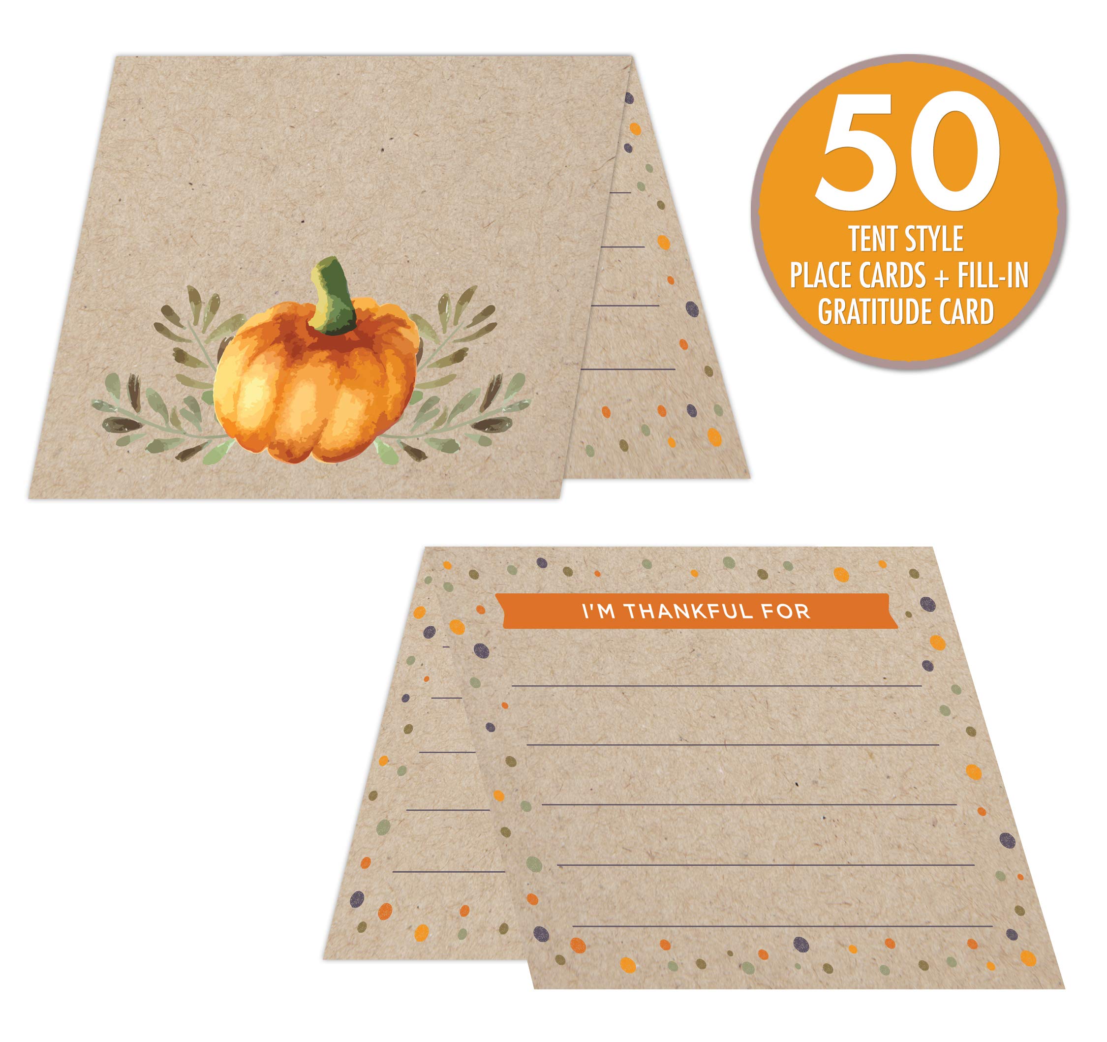 Koko Paper Co Thanksgiving Place Cards with Fill-in Gratitude Cards | 50-Pack Premium Heavy Cardstock | Perfect for Holiday Table Settings & Family Gatherings