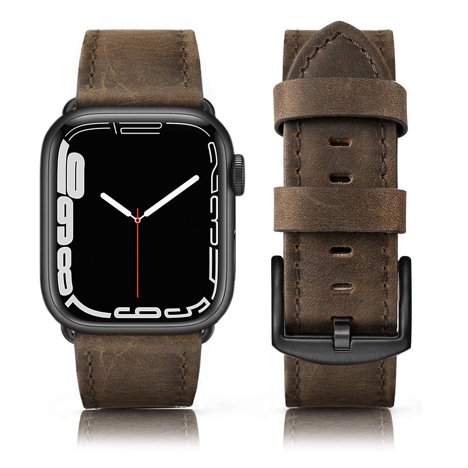 SWEES Genuine Leather Band for Apple Watch 45mm 44mm 42mm - Vintage Brown Walnut Replacement Strap Compatible with iWatch Series 8/7/6/5/4/3/2/1/SE - Adjustable Wristband for Men & Women - Perfect for Business, Casual & Outdoor Activities