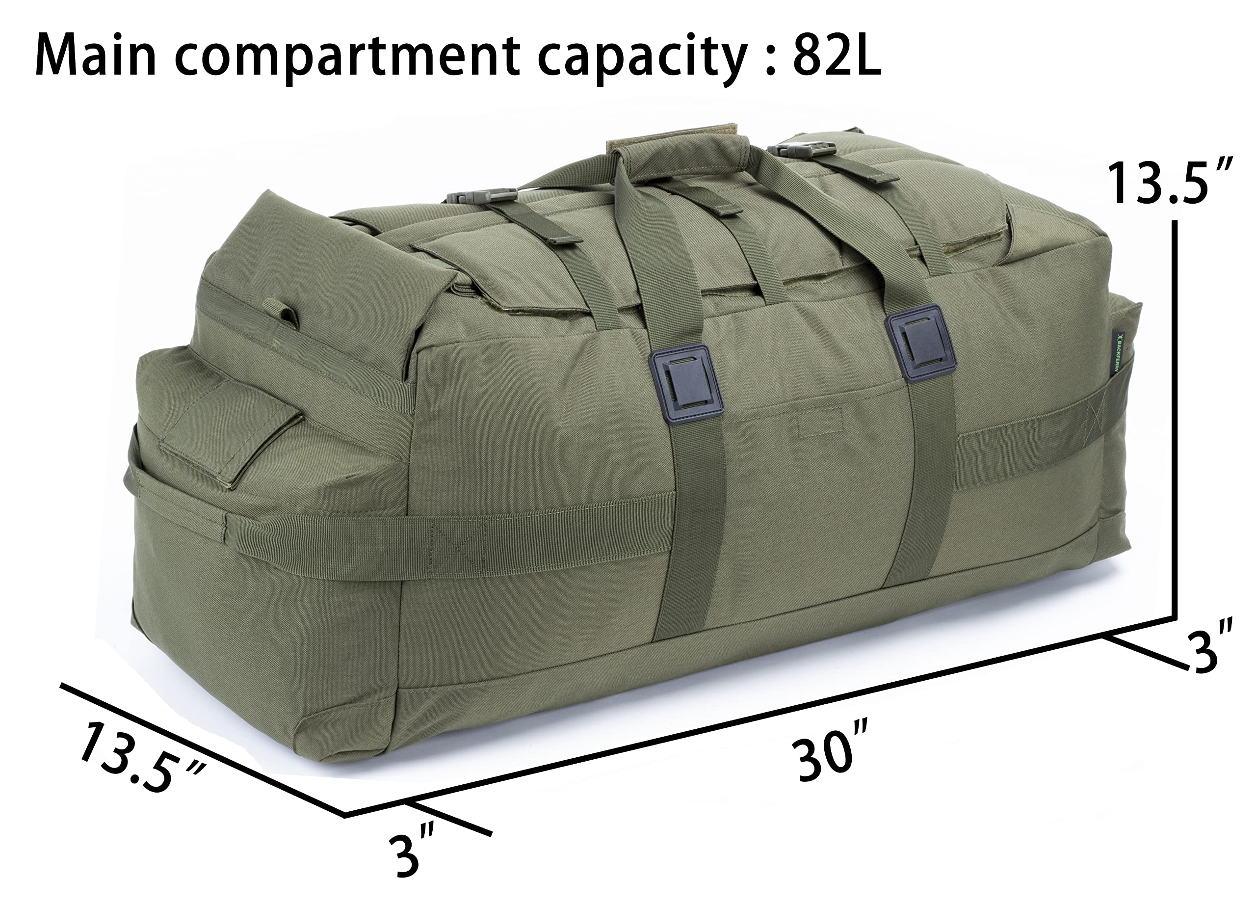 Backferry 85L Large Military Duffle Bag Backpack - Tactical Field Gear Equipment for Army Deployment, Olive Drab - Perfect for Camping, Hiking, Travel & Outdoor Adventures