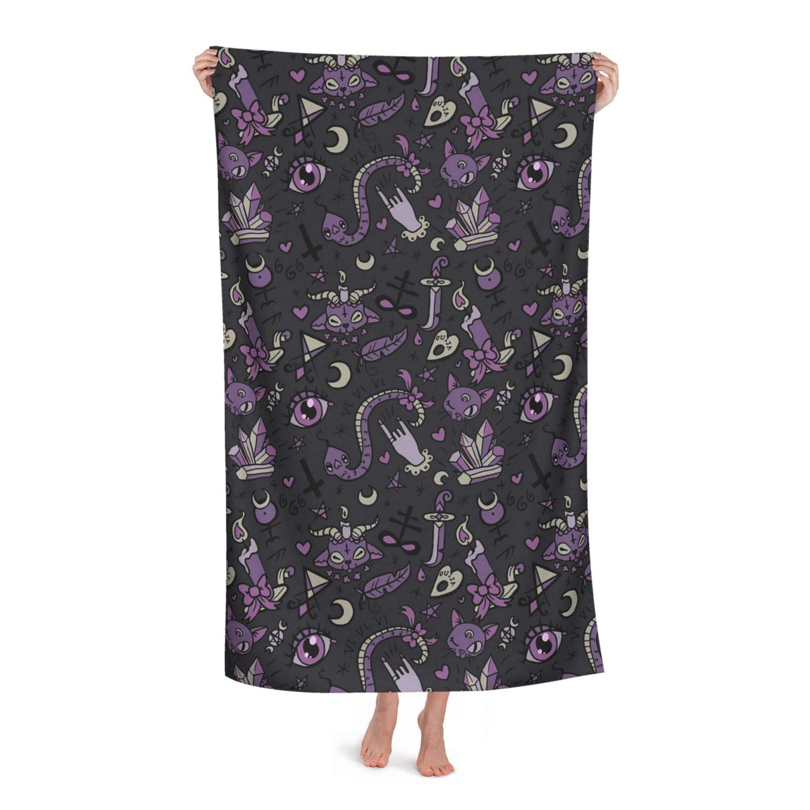 Gothic Black and Purple Beach Towel for Adults - 32x52 Inches, Super Absorbent & Lightweight, Soft Bath Towel for Pool, Spa, Gym, Travel - Perfect for Beach Days, Yoga, Picnics & Outdoor Adventures