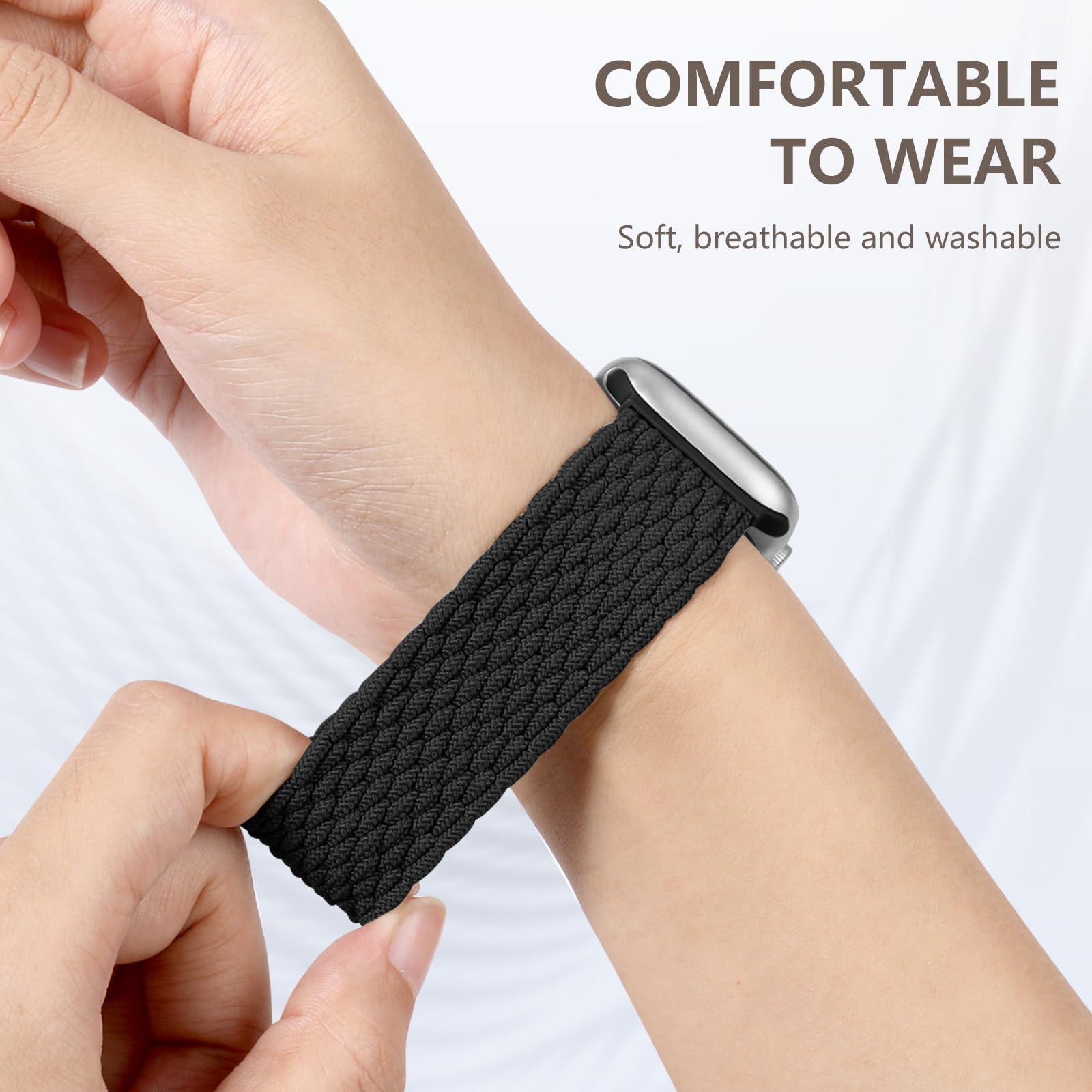 Braided Stretch Solo Loop Band for Apple Watch 40mm 41mm 38mm - Compatible with Series 9/8/7/6/5/4/3/2/1/SE/Ultra - Soft Elastic Sport Strap for Women & Men - Perfect for Workouts, Running & Everyday Wear