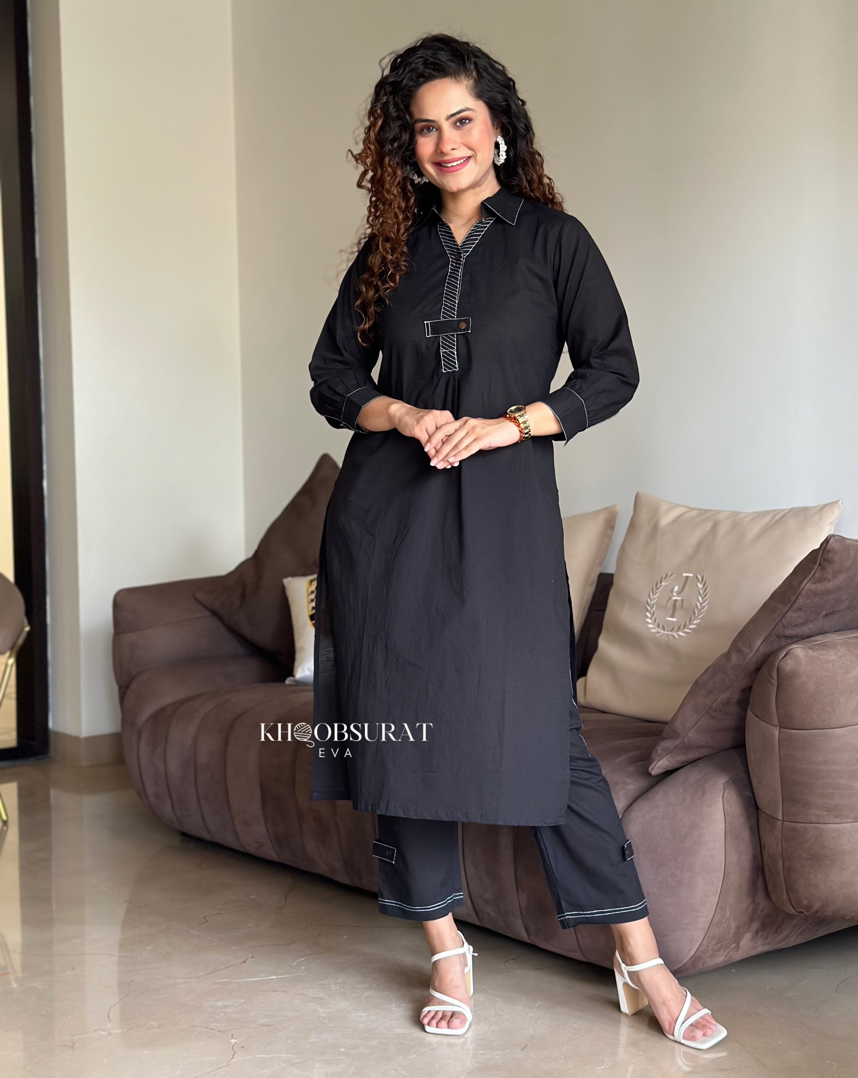 Premium Cotton Casual Black Kurta Set for Men - Comfortable Traditional Indian Outfit for Festivals, Weddings & Daily Wear