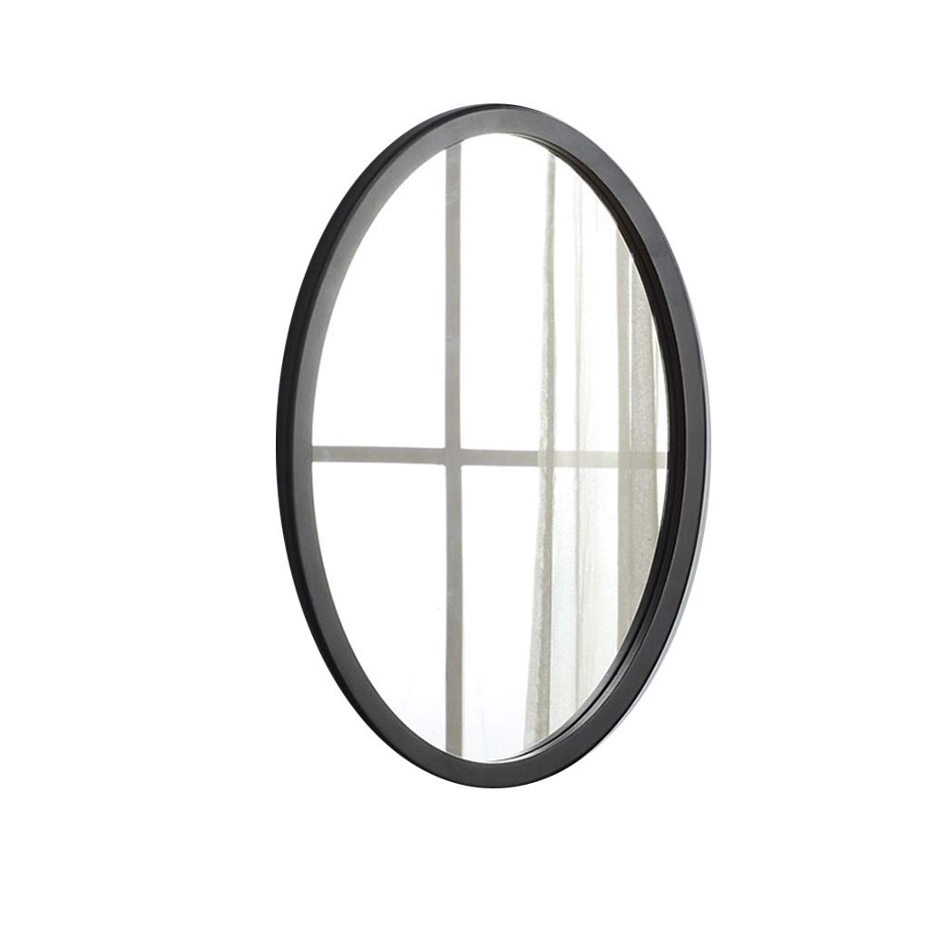 WXF Large Oval Wall Mirror with Rustic Wooden Frame - Nordic Decorative Mirror for Bedroom, Living Room & Entryway (Black, 43x58cm) | Perfect for Home Decor, Vanity & Interior Design