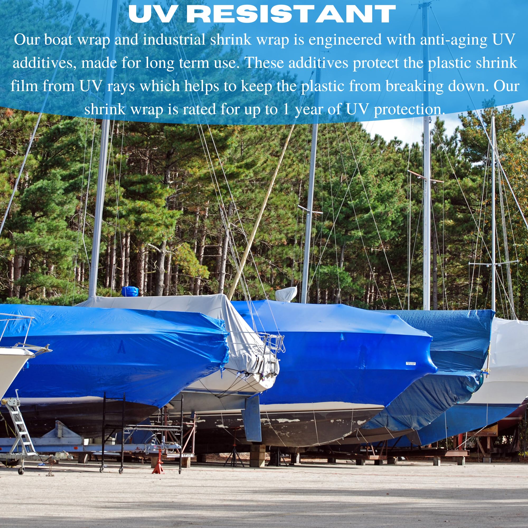 VBS - 7 Mil Blue Polyethylene Plastic Shrink Wrap Film (20' x 40') - Heavy Duty Boat Cover for Winter Storage & Protection | Industrial Grade Heat Shrinkable Sheeting for Marine, RV & Vehicle Protection | Works with Heat Gun for Secure Sealing