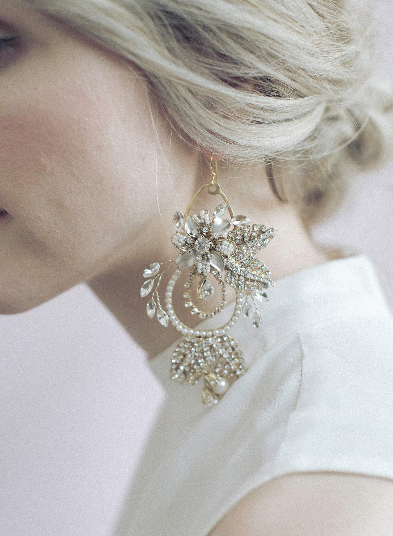Elegant Gold Flower and Leaf Chandelier Earrings - Style #910 | Vintage-Inspired Dangle Earrings for Women | Perfect for Weddings, Parties & Evening Events