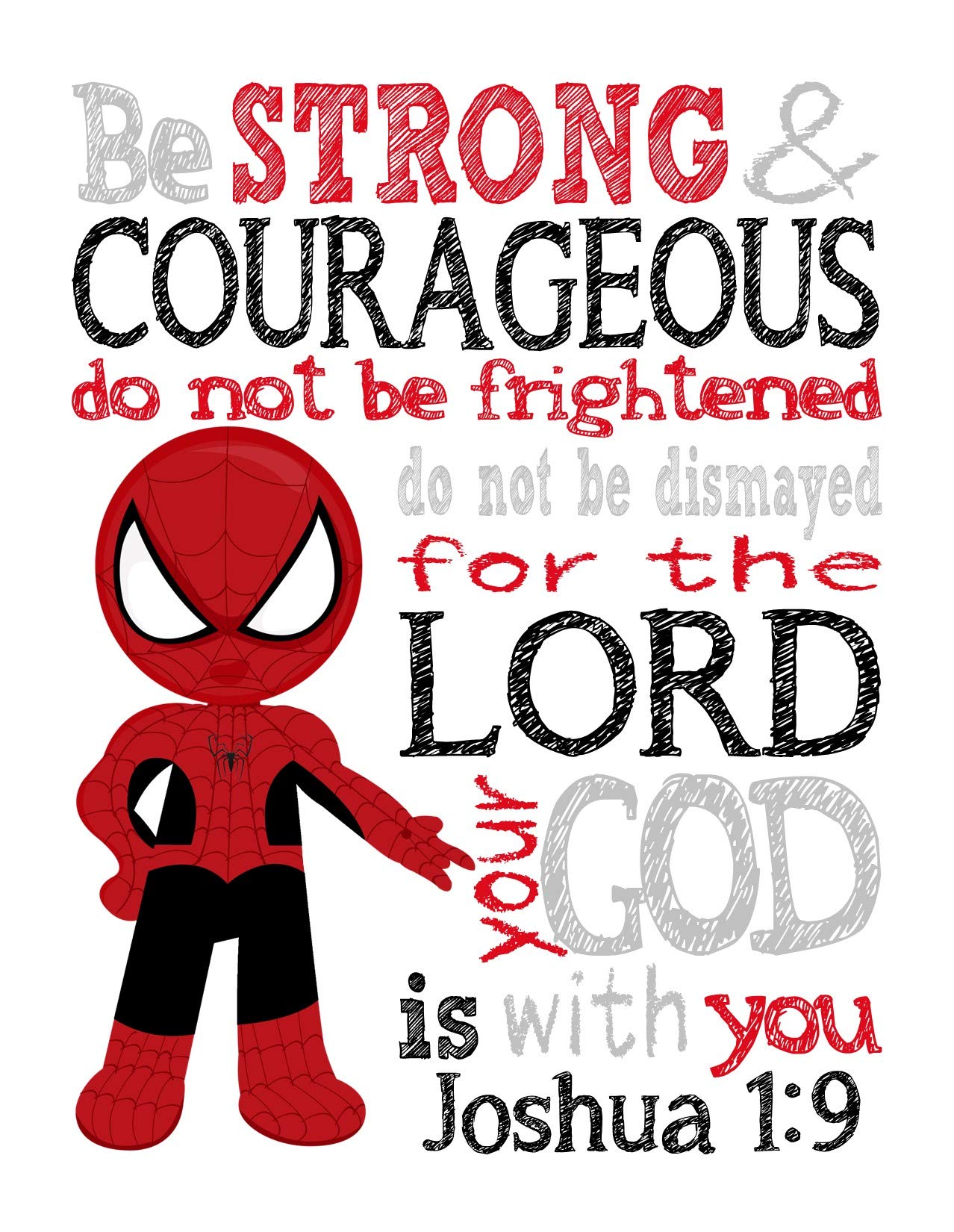 Spider-Man Superhero Nursery Decor - Joshua 1:9 Wall Art for Kids' Room
