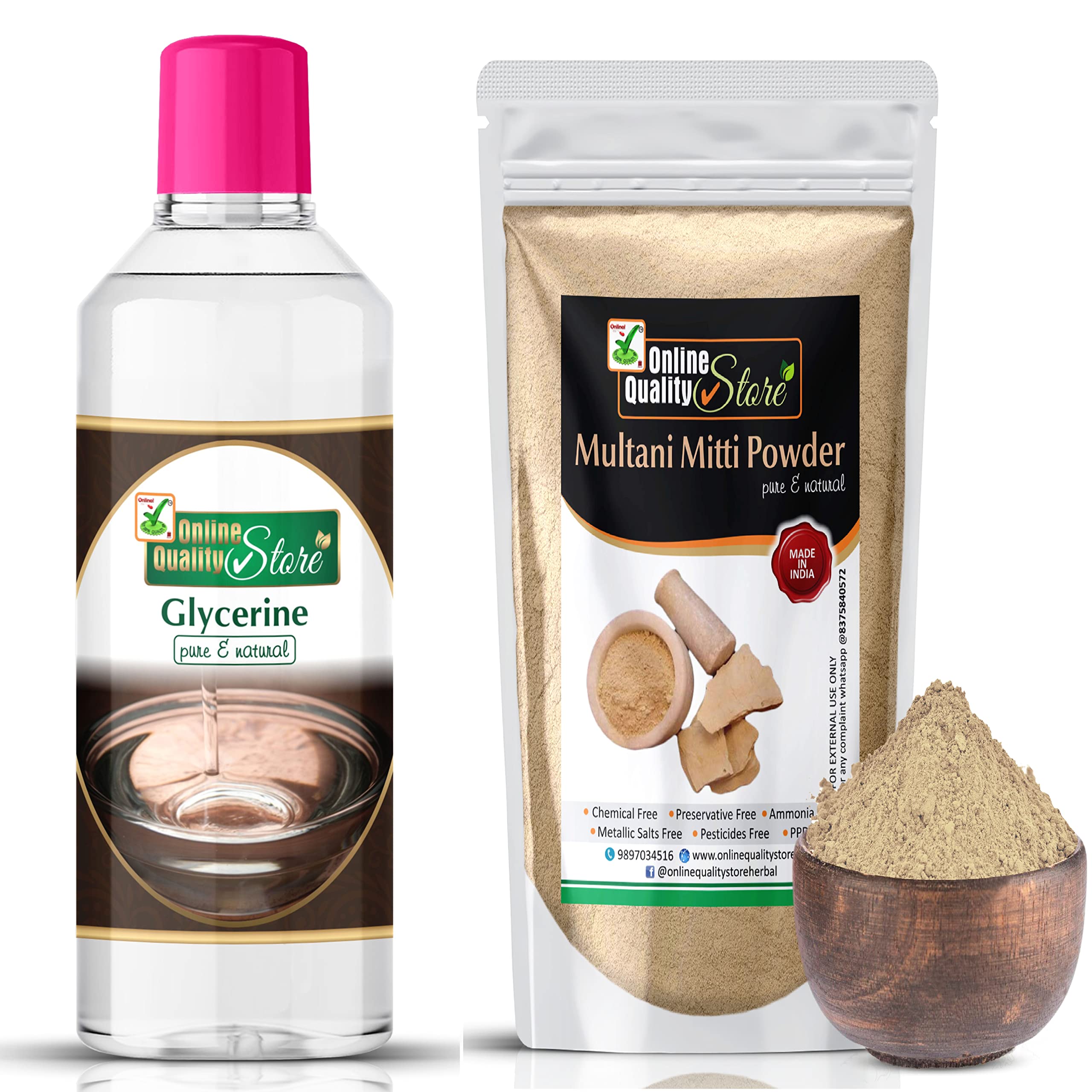 100% Pure Herbal Multani Mitti (Fuller's Earth Clay) - 200g Stone Form + 200g Glycerin for DIY Face Masks - Natural Skincare for Acne, Blackheads & Glowing Skin - Perfect for Spa Day & At-Home Beauty Treatments