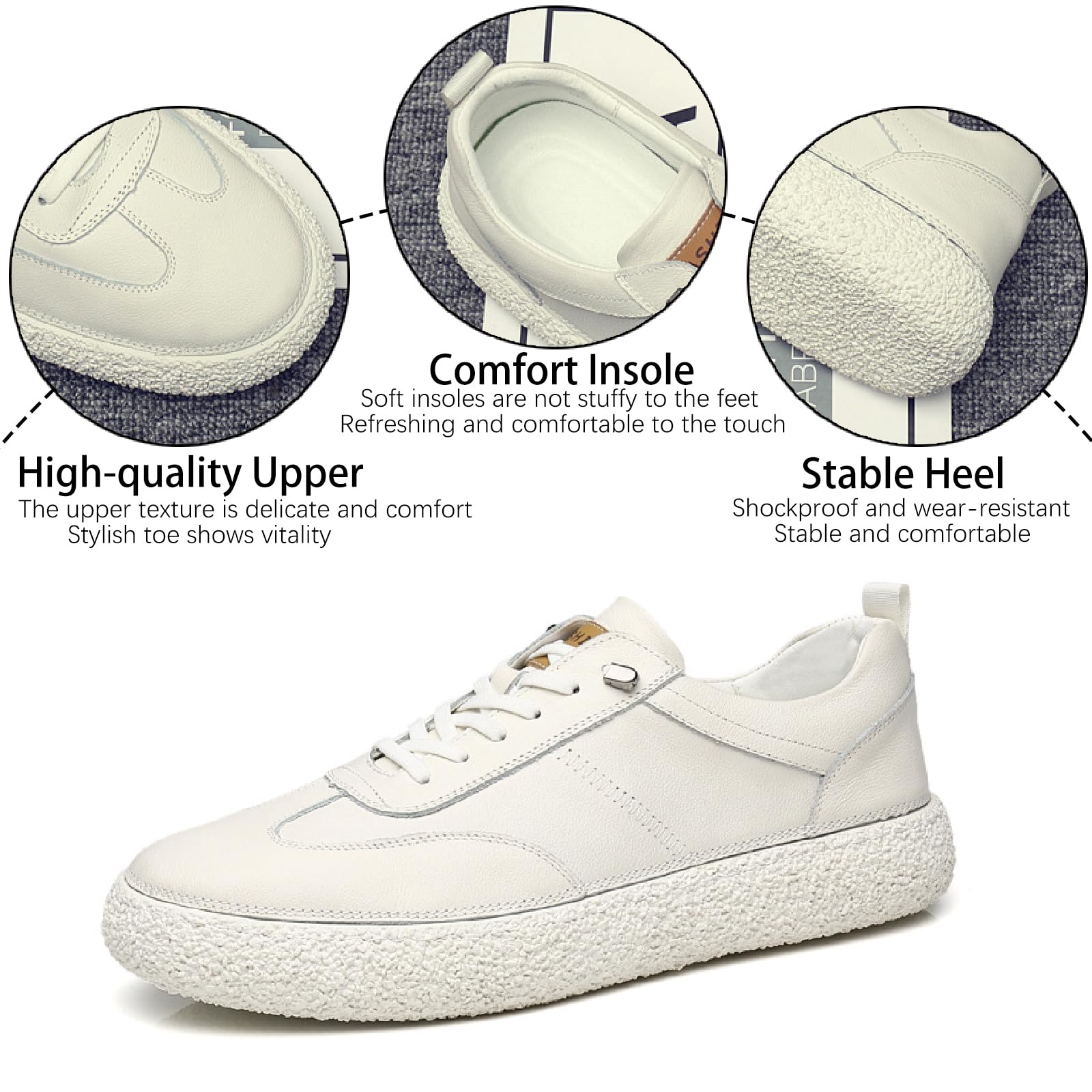 **Men's Genuine Leather Platform Sneakers - Comfortable Lace-Up Casual Shoes for Work, Office & Walking - Non-Slip Wear-Resistant Design for All-Day Comfort**    *(Perfect for Business Casual, Daily Commute & Light Sports Activities)*