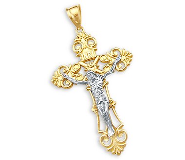 14K Yellow & White Gold Crucifix Cross Charm Pendant by Sonia Jewels - Perfect for Necklaces, Gifts & Religious Jewelry Collections