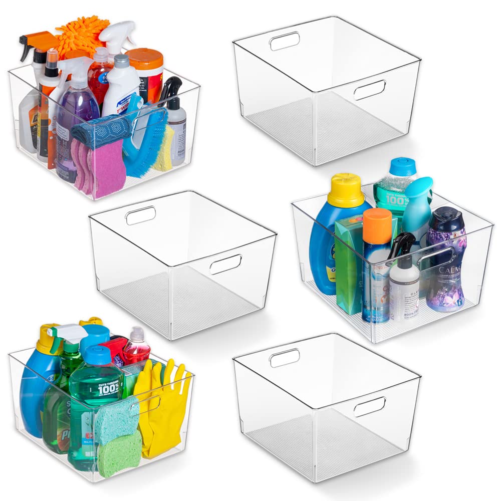 Clear Plastic Storage Bins – XL 6 Pack for Kitchen, Pantry & Fridge Organization | Stackable Cabinet Organizers | Perfect for Food Storage, Home & Office Use