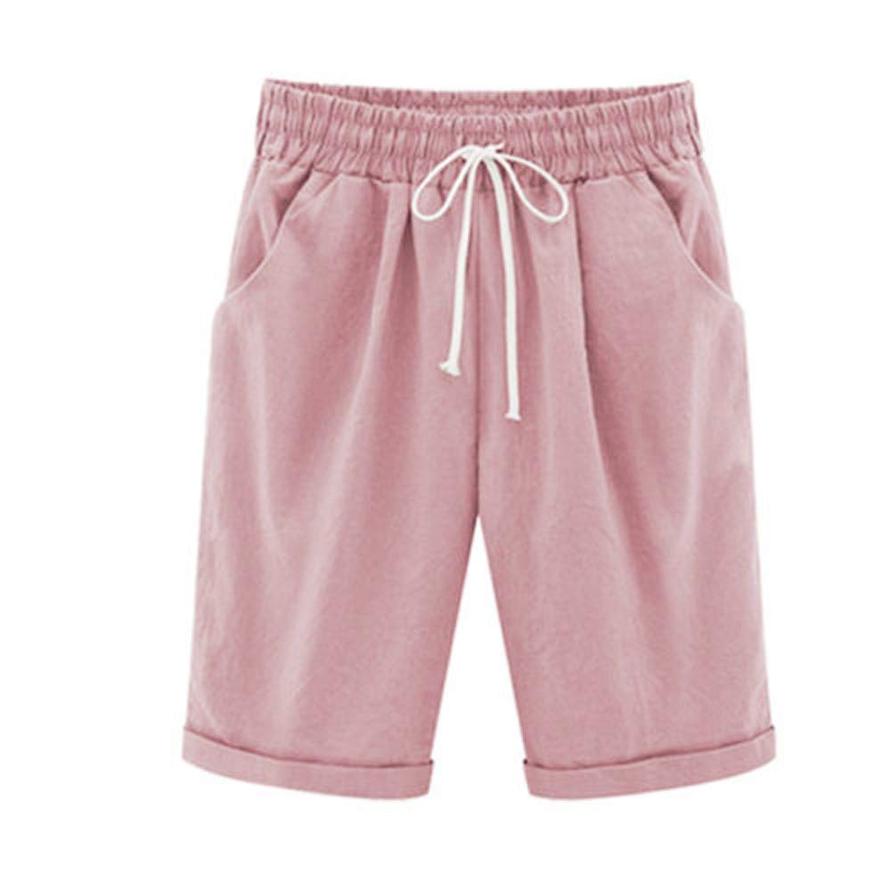 Women's Capri Shorts - Elastic Waist, Plus Size Pink for Walking & Casual Wear