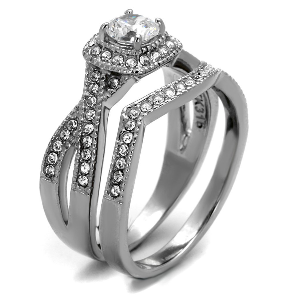 His & Her Wedding Rings Set - Silver Stainless Steel & Titanium Bands for Couples