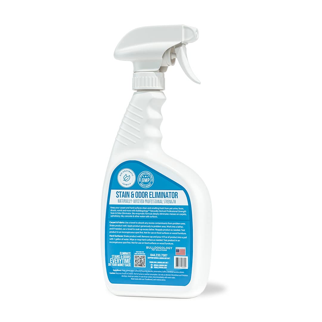 Bulldogology Bio-Enzymatic Pet Stain & Odor Eliminator - Enzyme Cleaner for Cat & Dog Urine, Carpet & Hard Floor Cleaner, Pet Accident Remover with Odor Neutralizer (32oz) - Perfect for Homes with Pets & Carpeted Areas