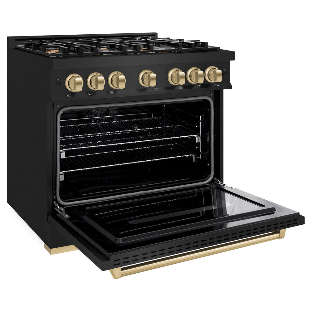 ZLINE Autograph Edition 36 Inch 5.2 Cu. Ft. Classic Gas Range with 6 Burner Cooktop & Convection Gas Oven - Black Stainless Steel with Champagne Bronze Accents (CGRBZ 36 CB) | Professional Kitchen Appliance for Home Chefs & Cooking Enthusiasts