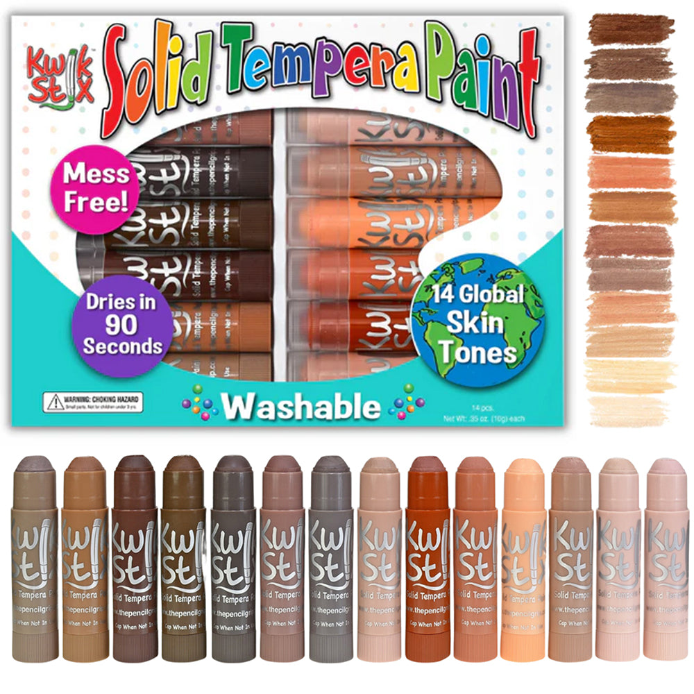 Kwik Stix Global Skin Tones 14 Piece Set - No Mess Tempera Paint Sticks for Kids | Perfect for Classroom Art Projects, Home Crafts & DIY Activities