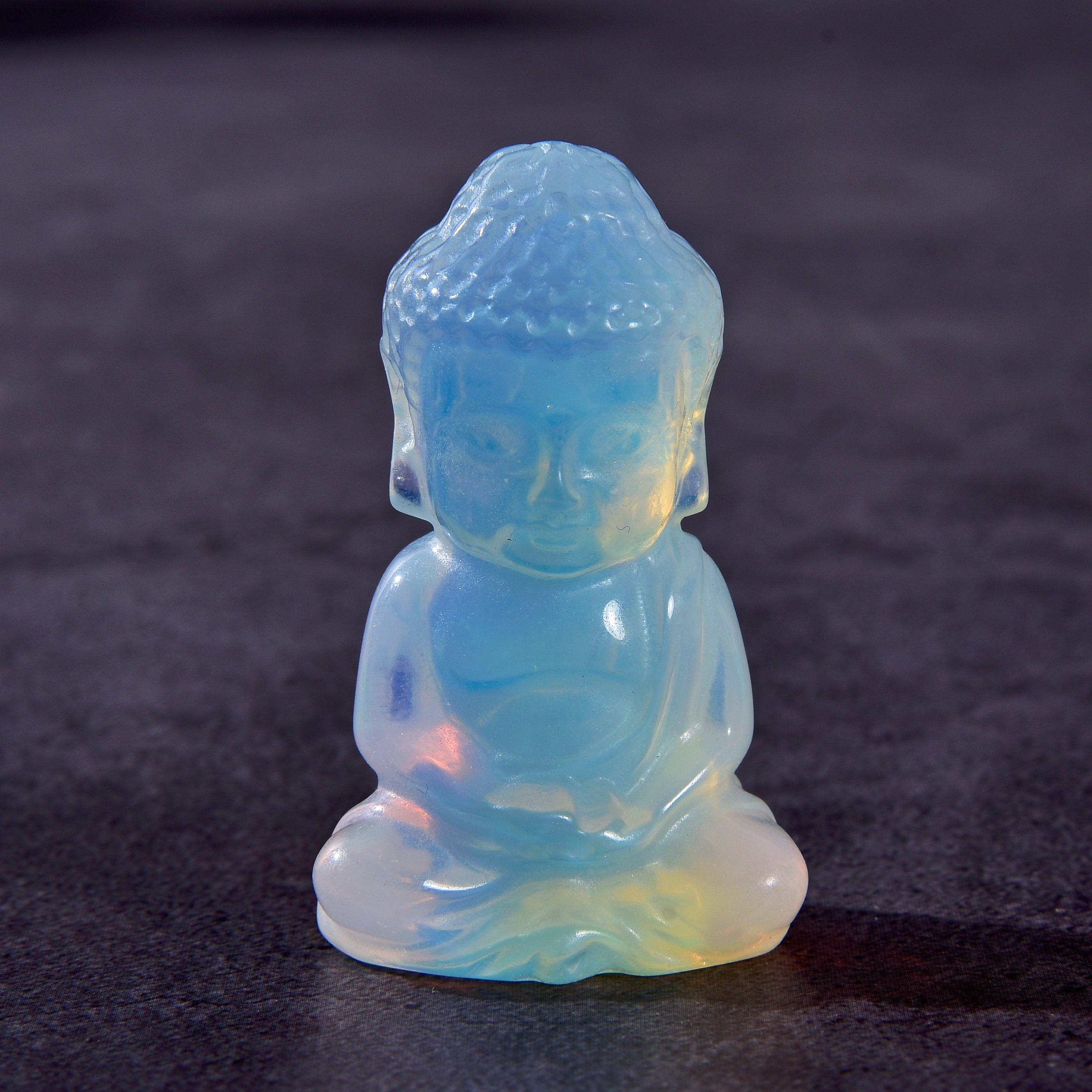 2Pcs Opalite Moonstone Baby Buddha Gemstone Carving - Handmade Spiritual Decor for Meditation, Yoga, Home & Office Feng Shui