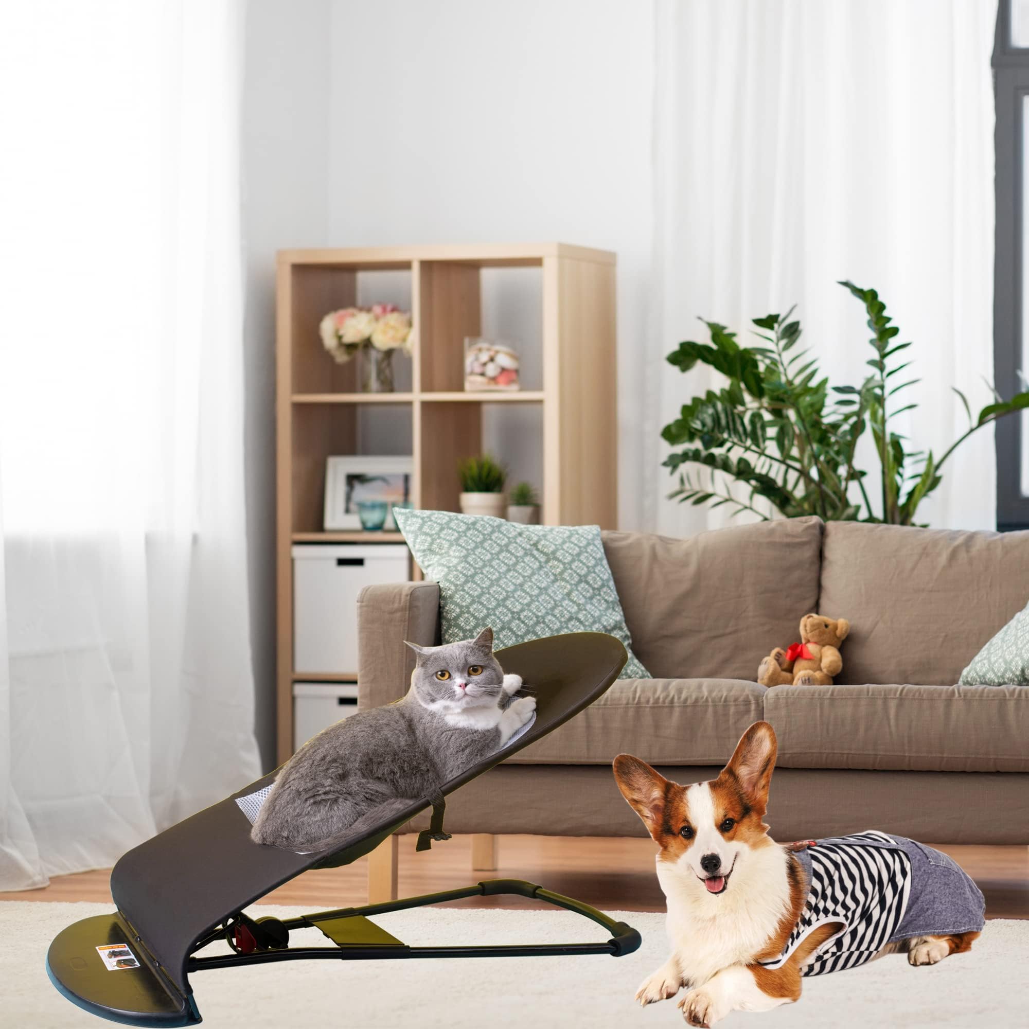 Portable Foldable Dog Rocking Chair & Cat Sofa - Dark Blue Cotton Pet Bed with 15kg/40lb Weight Capacity | Indoor/Outdoor Pet Furniture for Living Room, Patio, or Garden Relaxation