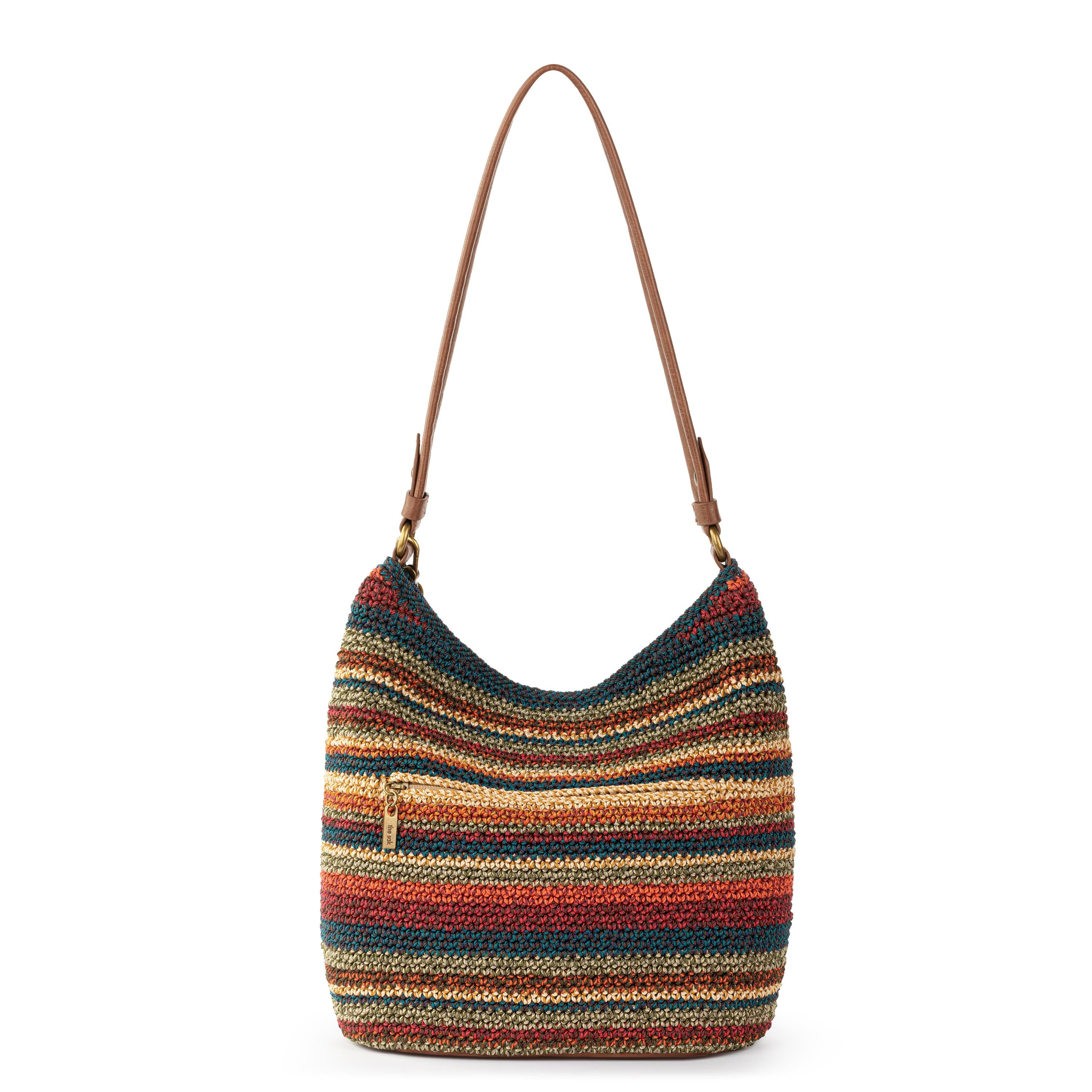Sequoia Hobo Hand Crochet Bag - Woodland Stripe Boho Shoulder Purse for Women - Perfect for Casual Outings, Beach Trips, and Music Festivals