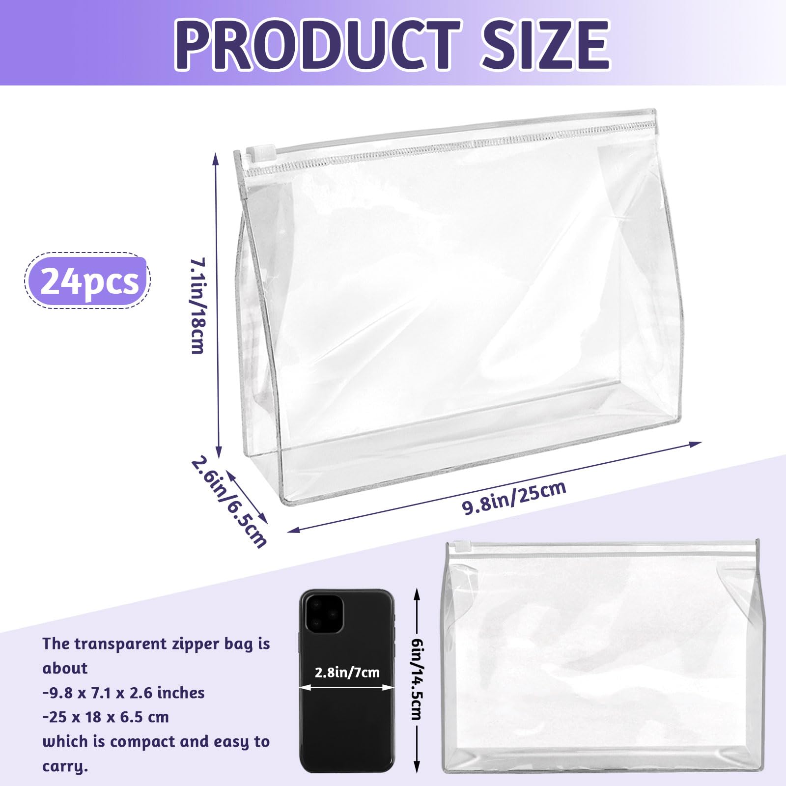 BadenBach 24 Pack Large Clear Makeup Bags 9.8