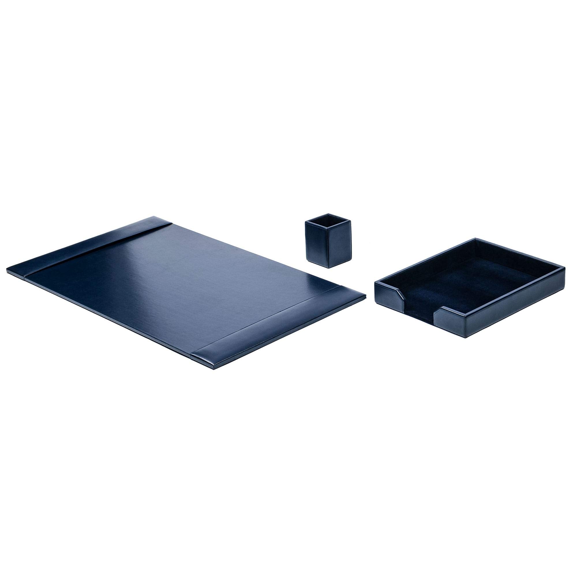 Premium DACASSO Bonded Leather Desk Set - Luxury Leather Desk Pad & Office Organizer (Navy Blue, 3-Piece) - Perfect for Home Office, Executive Desk & Professional Workspace