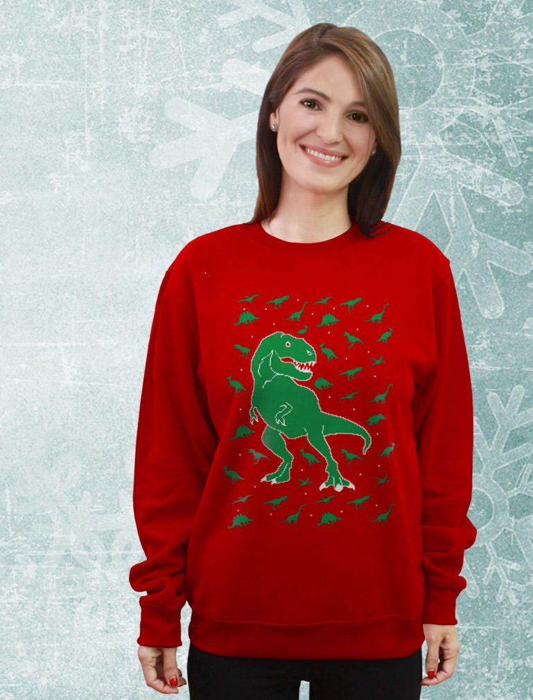 TeeStars Holiday Dinosaur Chaos Ugly Christmas Sweatshirt for Women - Festive Winter Pullover for Christmas Parties & Family Gatherings