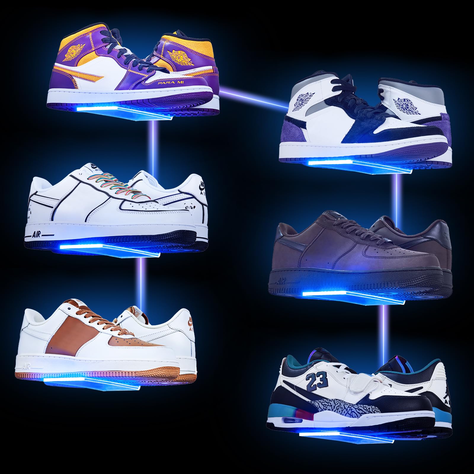 DILIBRA Set of 6 Floating Shoe Display Shelf with LED Lights - Glow Color Changing Clear Acrylic Wall Mounted Sneaker Shelves for Nike, Jordan & Yeezy Collections - Perfect for Bedroom, Closet or Sneaker Store Display